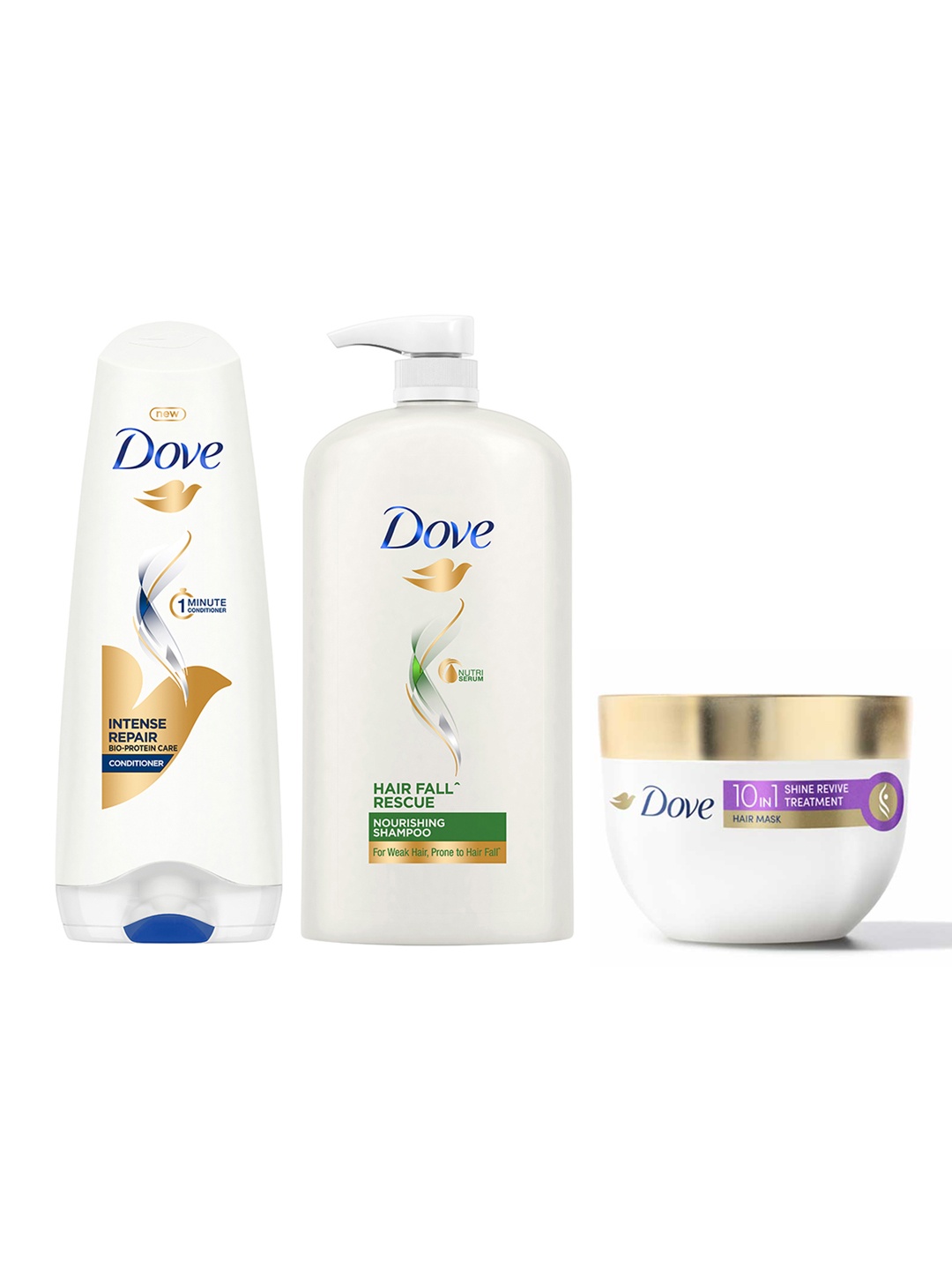 

Dove 10In1 Shine Revive Hair Mask 300ml + Hair Fall Rescue Shampoo 1L + Conditioner 175ml, White