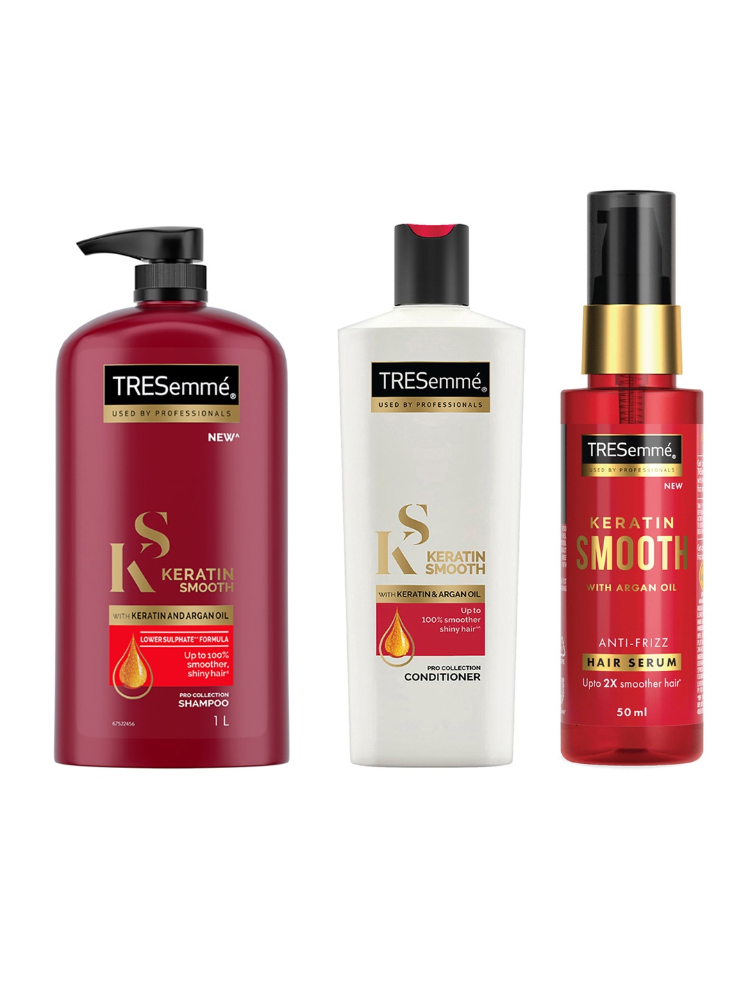 

TRESemme Keratin Smooth Shampoo 1L + Conditioner 190ml + Anti-Frizz Hair Serum 50ml, Maroon