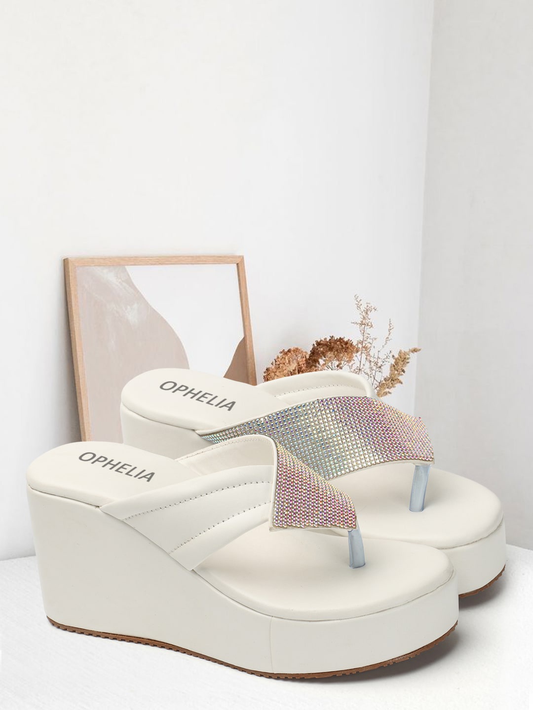 

OPHELIA Embellished Open Toe Wedge Heels, White