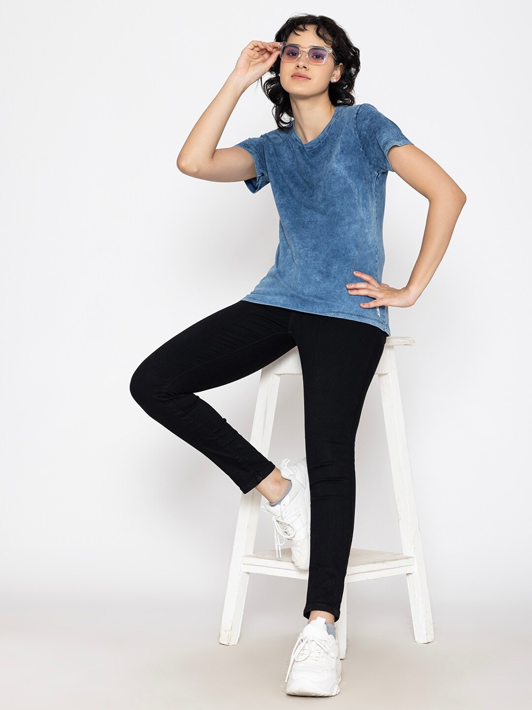 

TITTLI Round Neck Pure Cotton Casual T-shirt, Blue
