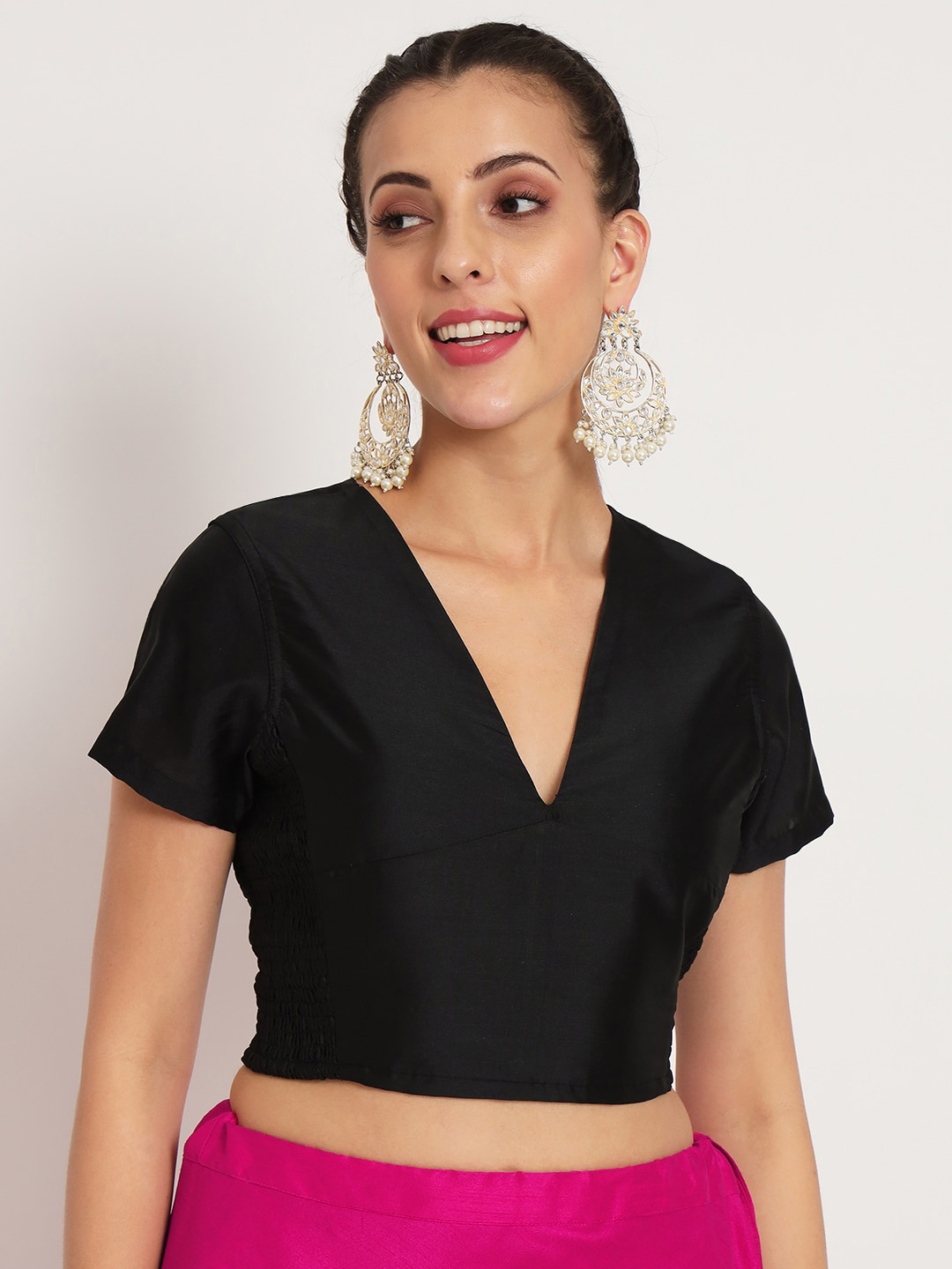 

studio rasa V-Neck Stretchable Saree Blouse, Black