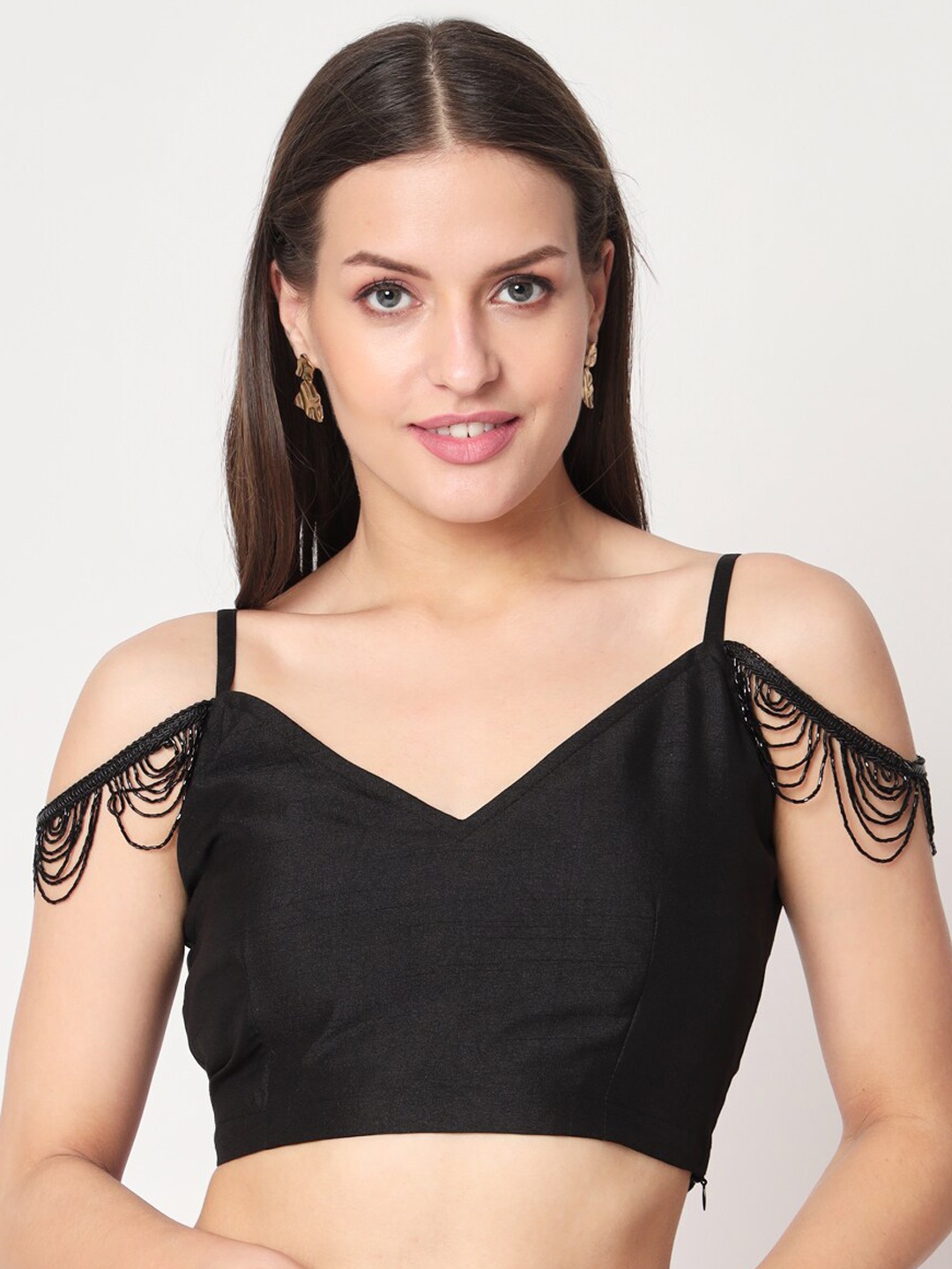 

studio rasa Spaghetti Scallop Lace Saree Blouse, Black