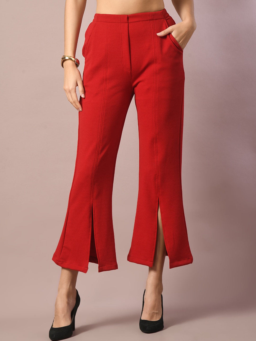 

DressBerry Women Comfort Flared Wrinkle Free Parallel Trouser, Red