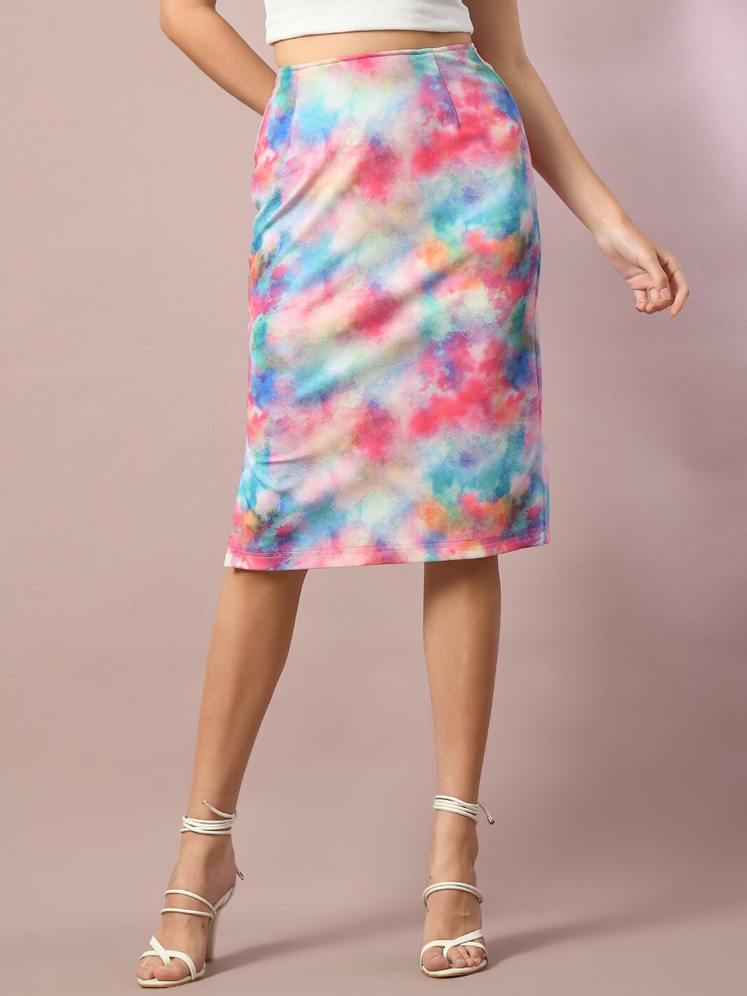 

DressBerry Printed Straight Knee Length Skirts, Blue