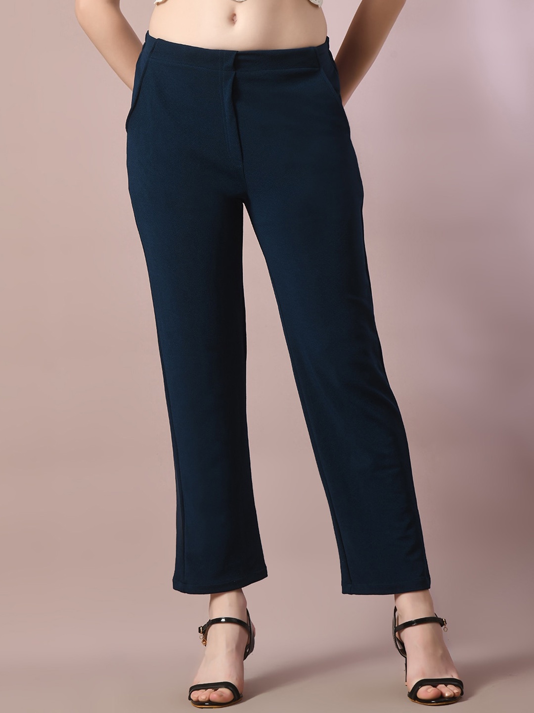 

DressBerry Women Comfort Straight Fit Wrinkle Free Trousers, Navy blue