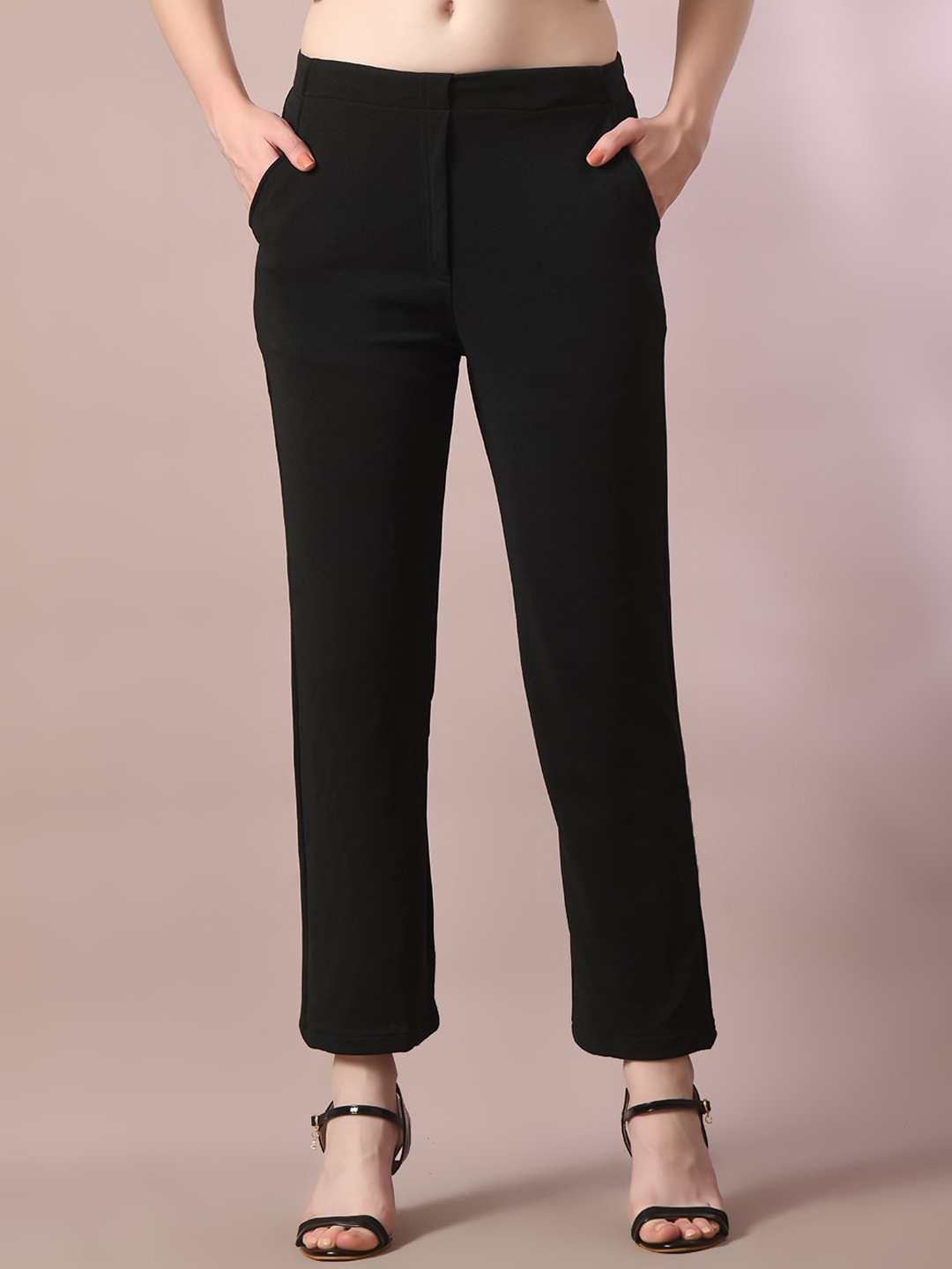 

DressBerry Women Comfort Straight Fit Wrinkle Free Trousers, Black