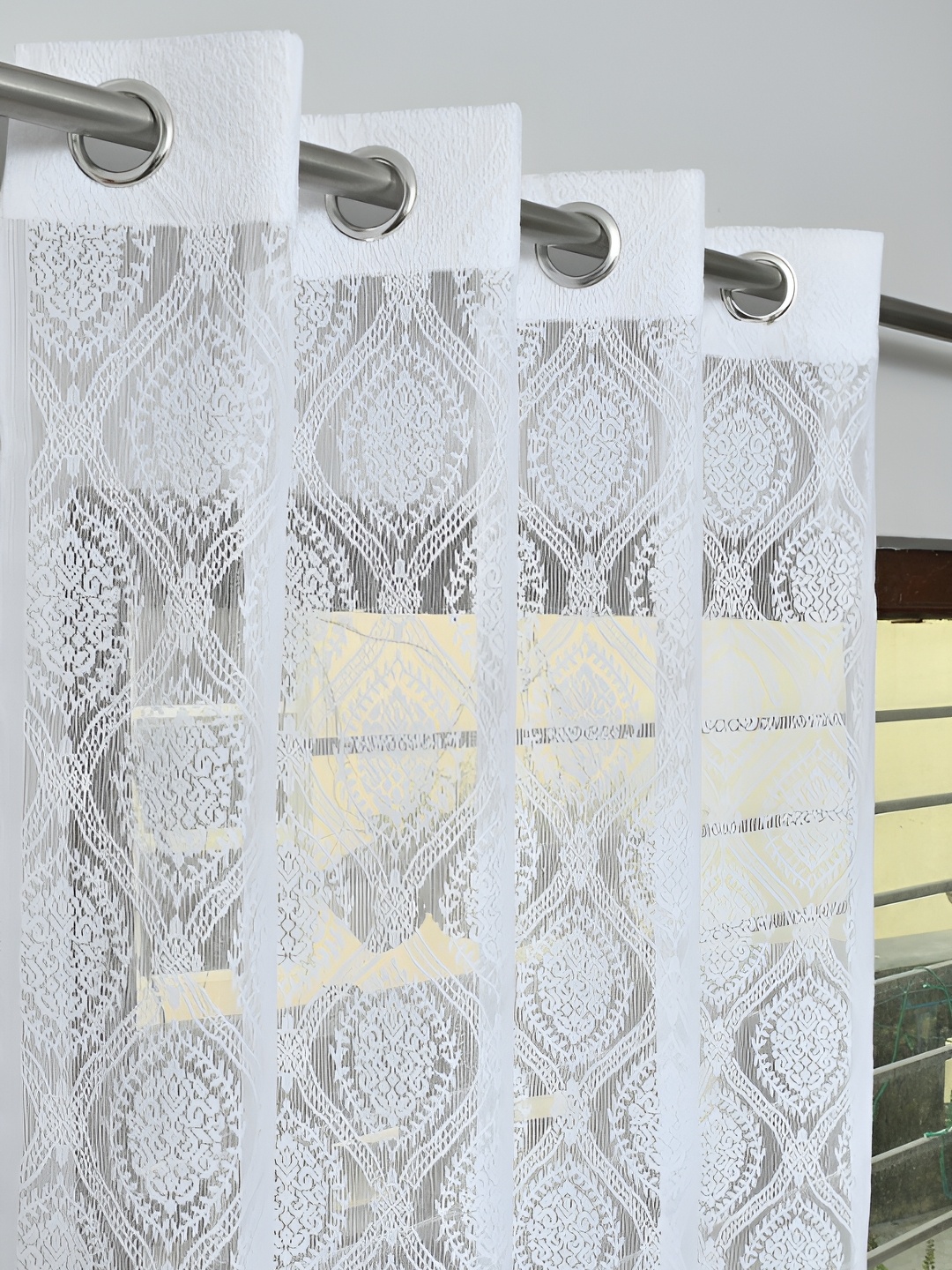

RIDHAAN White 2 Pieces Floral Sheer Door Curtains