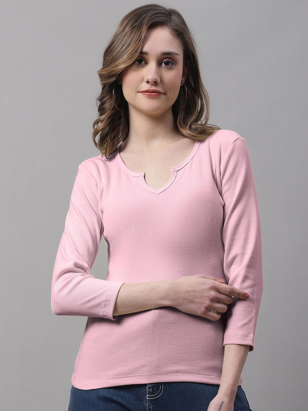 

FBAR Round Neck Three-Quarter Sleeves Top, Coral