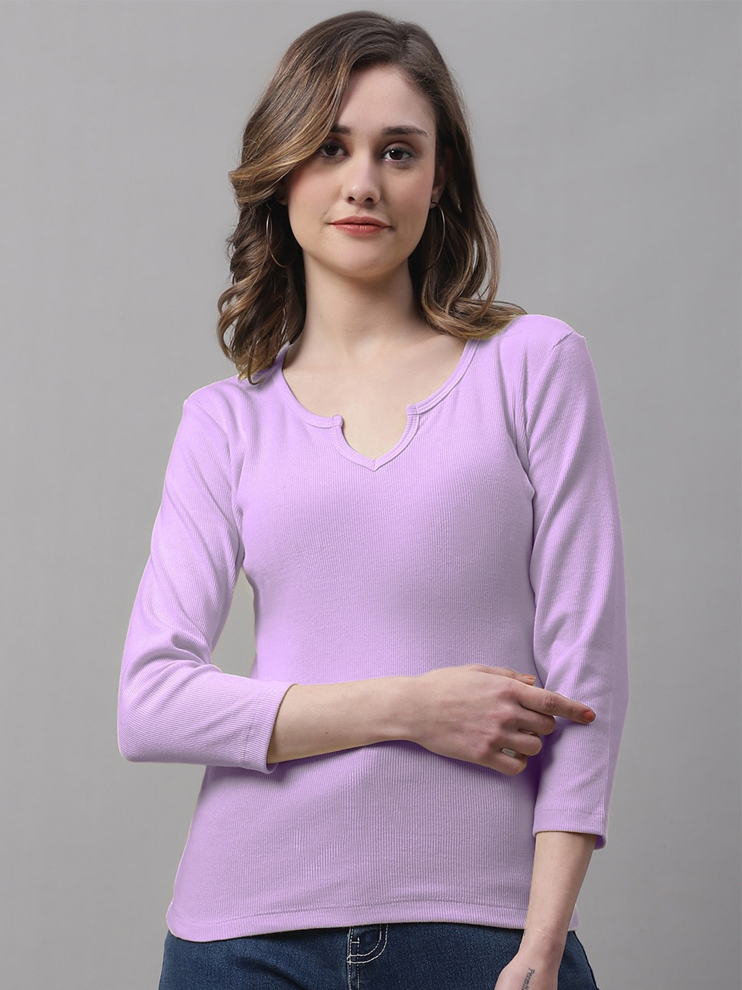 

FBAR Round Neck Three-Quarter Sleeves Top, Purple