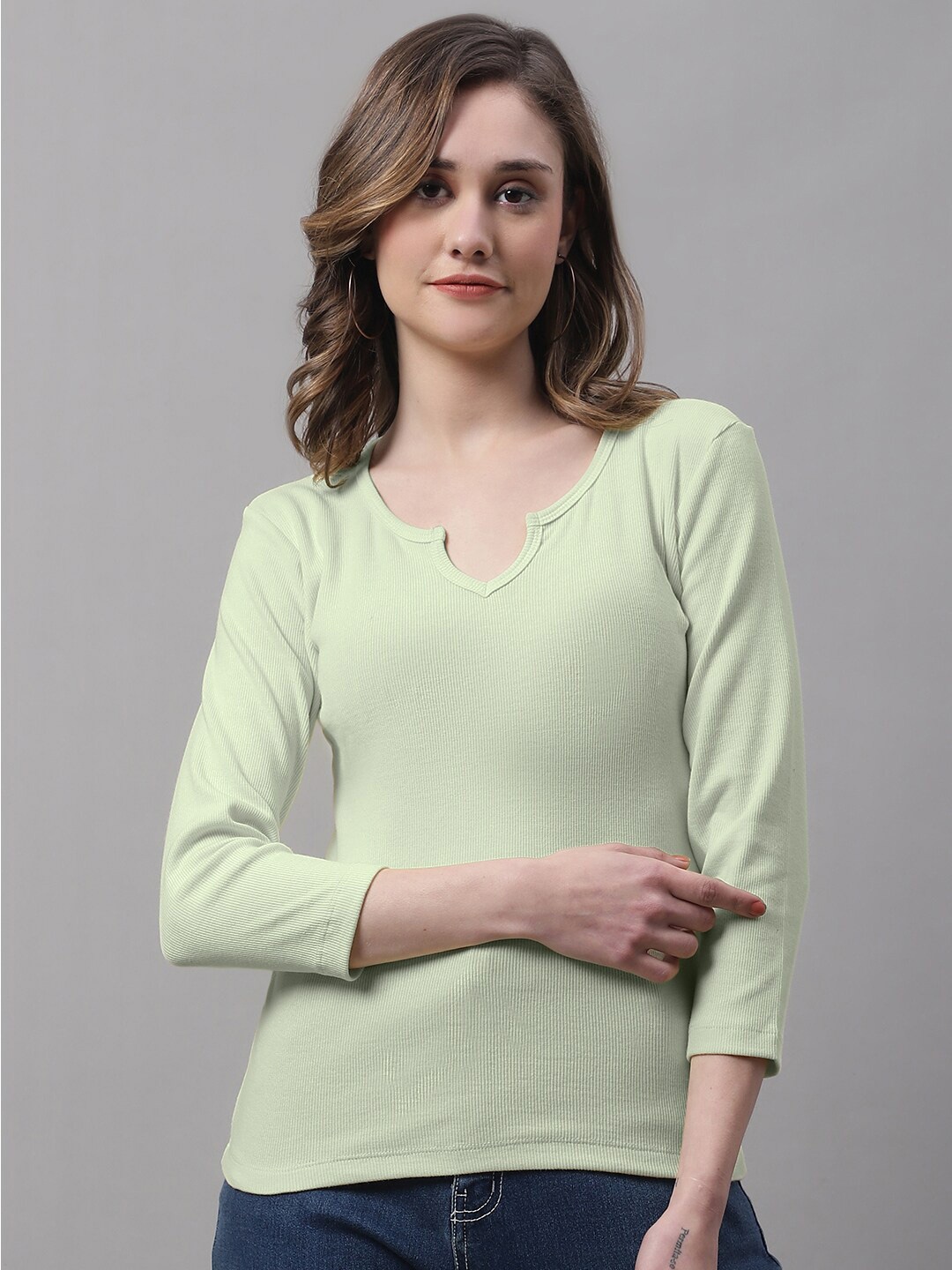 

FBAR Round Neck Three-Quarter Sleeves Top, Sea green