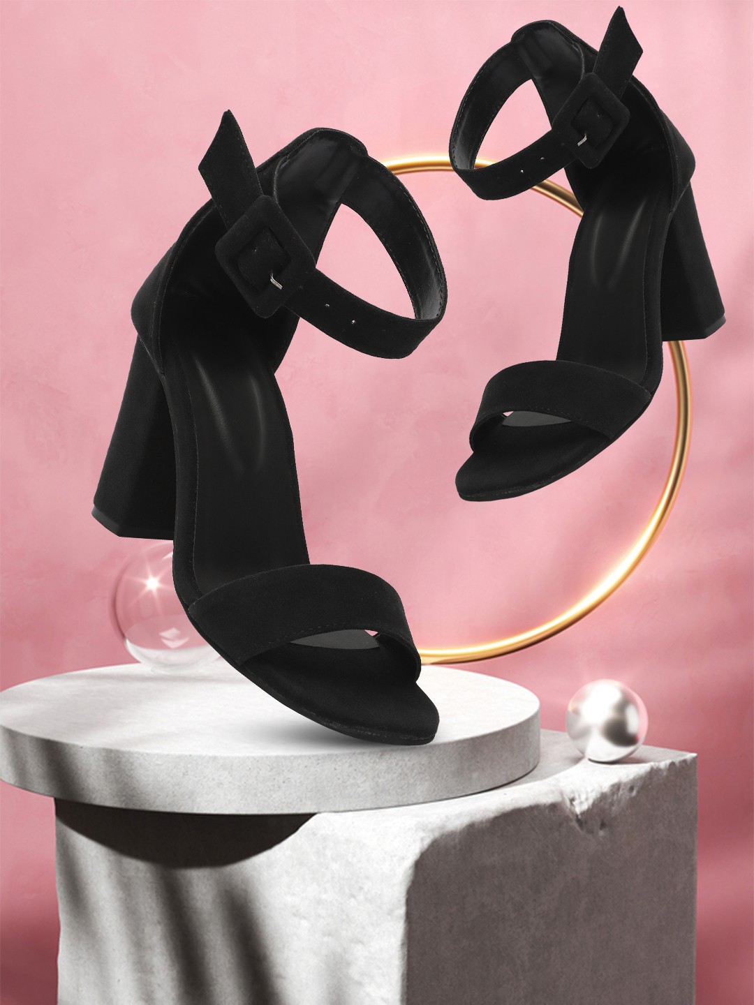 

OPHELIA Open Toe Block Heels, Black