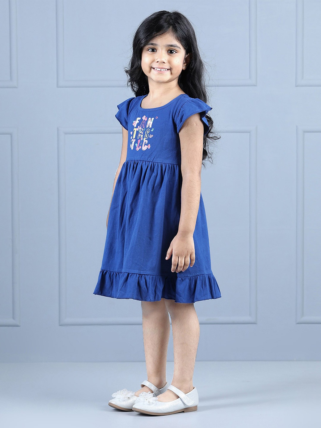 

Hola Bonita Girls Flutter Sleeve Fit & Flare Dress, Blue
