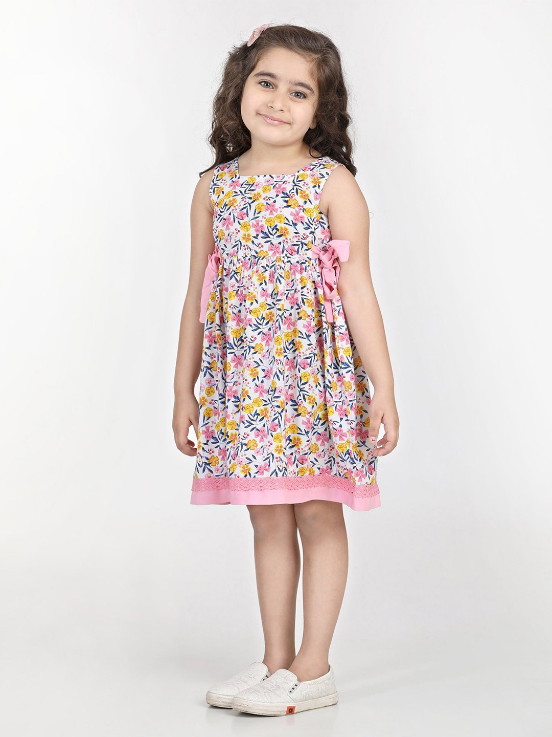

Hola Bonita Girls Round Neck Floral Print Fit & Flare Dress, Pink