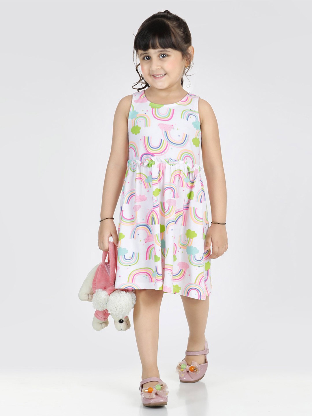 

Hola Bonita Girls Conversational Print Ruffled Fit & Flare Dress, Multi