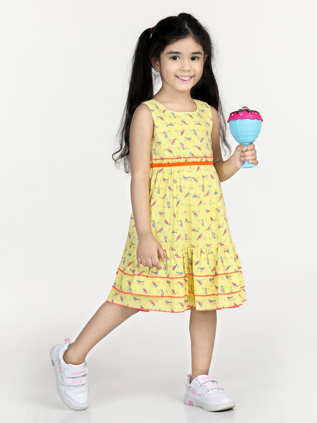 

Hola Bonita Girls Round Neck Floral Print A-Line Dress, Yellow