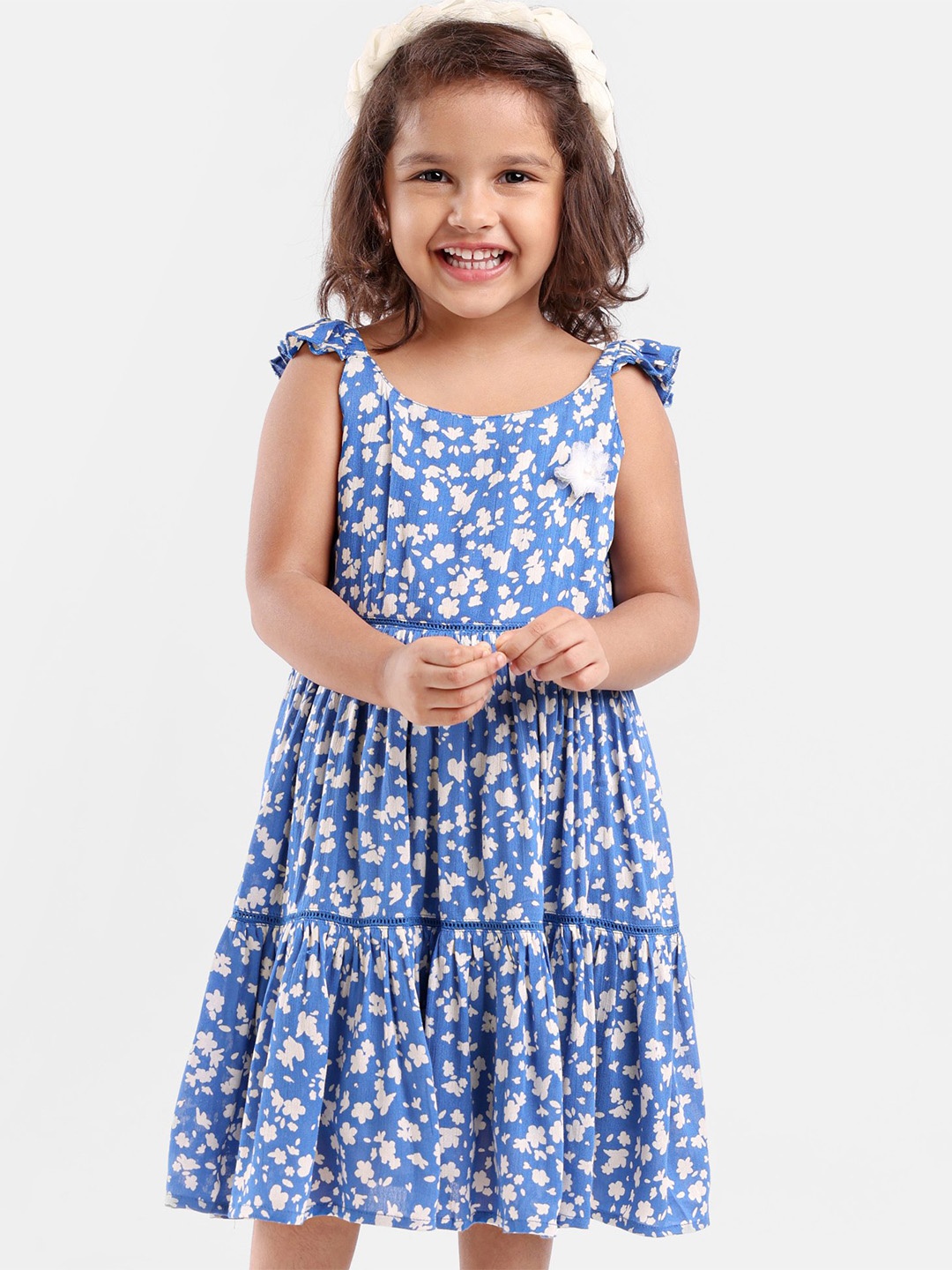 

Hola Bonita Girls Floral Printed Fit & Flare Dress, Blue
