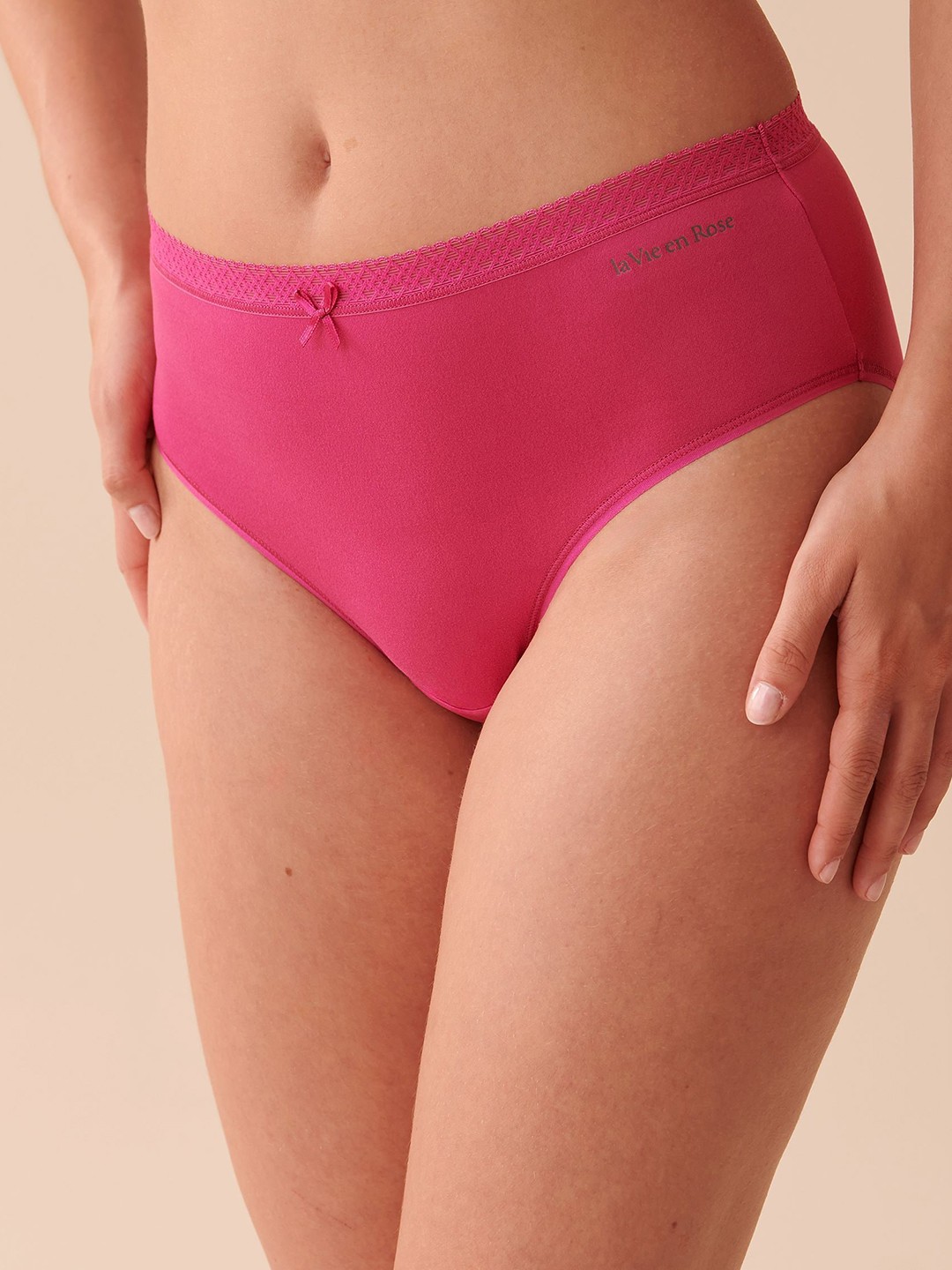 

La Vie en Rose Lace Detail High-Rise Bikini Briefs, Pink