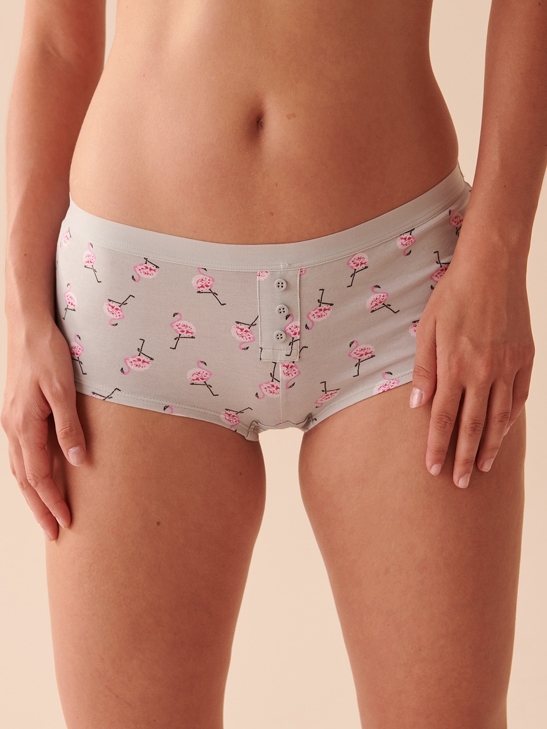 

La Vie en Rose Low-Rise Printed Cotton Boy Shorts Briefs, Grey
