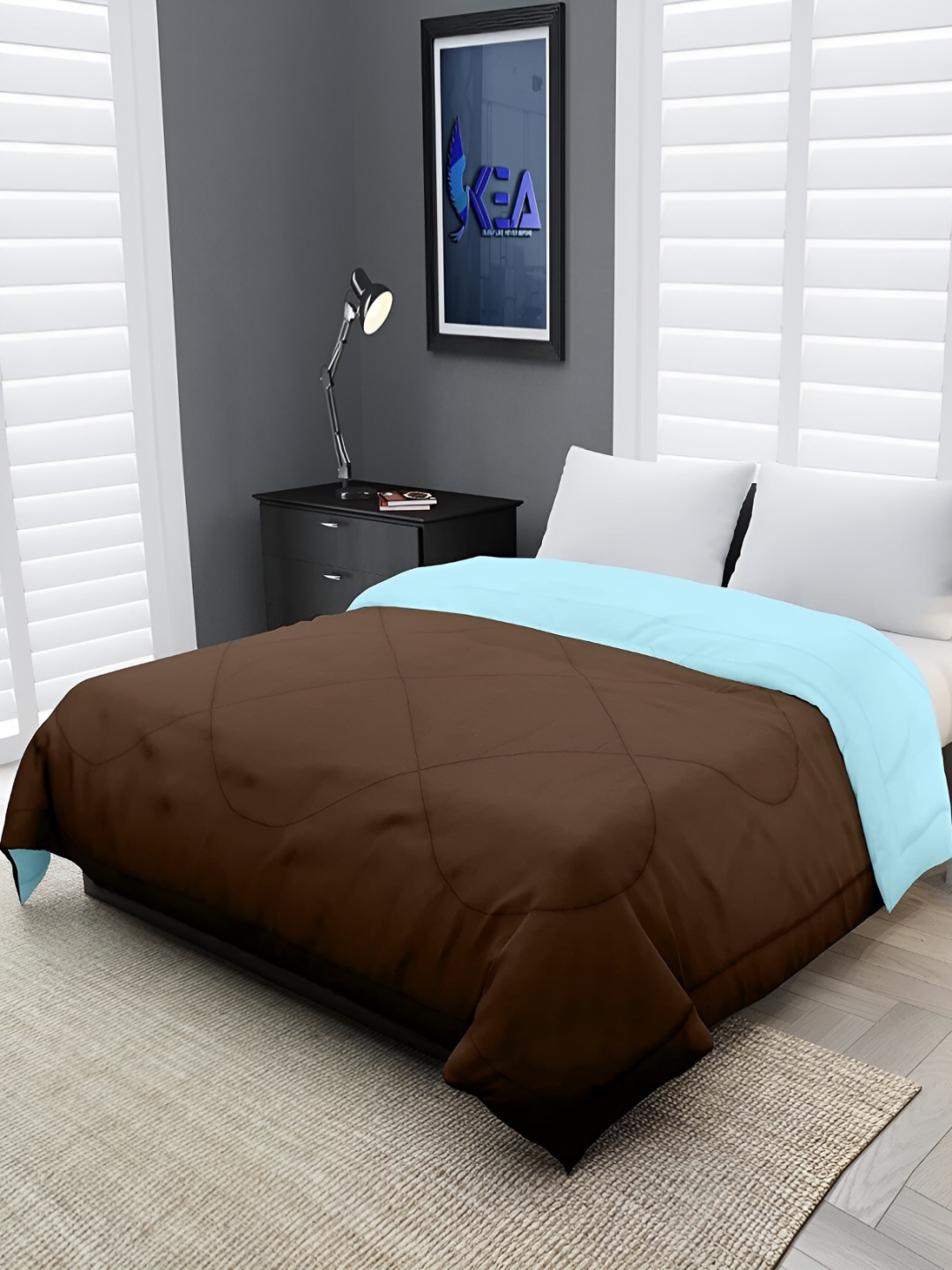 

RF RELAXFEEL Brown & Blue Geometric Heavy Winter 233 GSM Single Bed Comforter