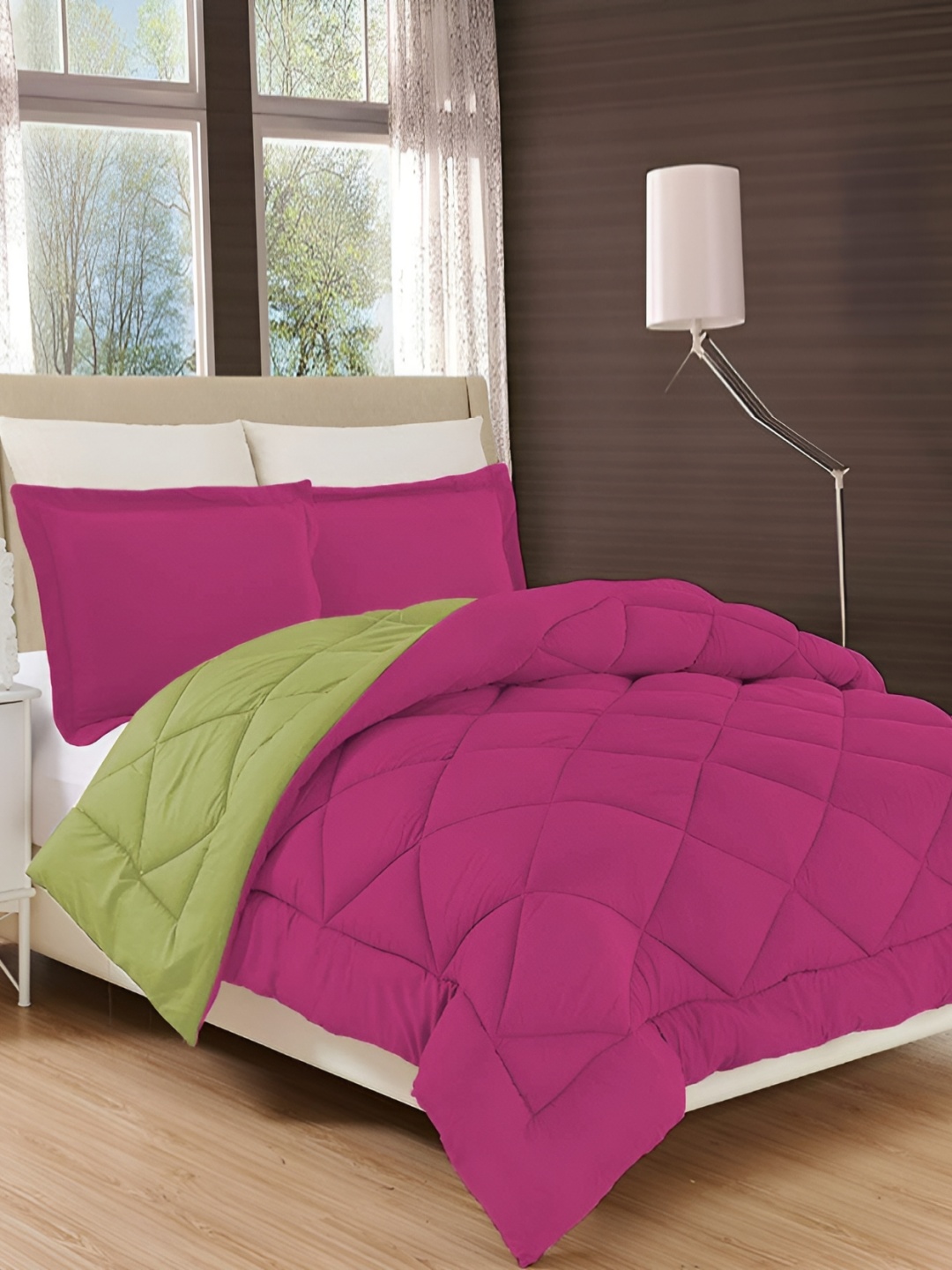

RF RELAXFEEL Pink & Green Heavy Winter 233 GSM Single Bed Comforter