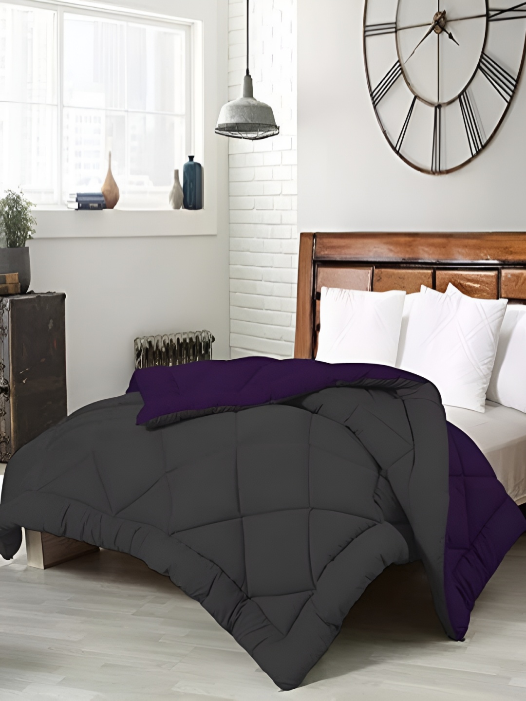 

RF RELAXFEEL Purple & Grey Heavy Winter 233 GSM Single Bed Comforter
