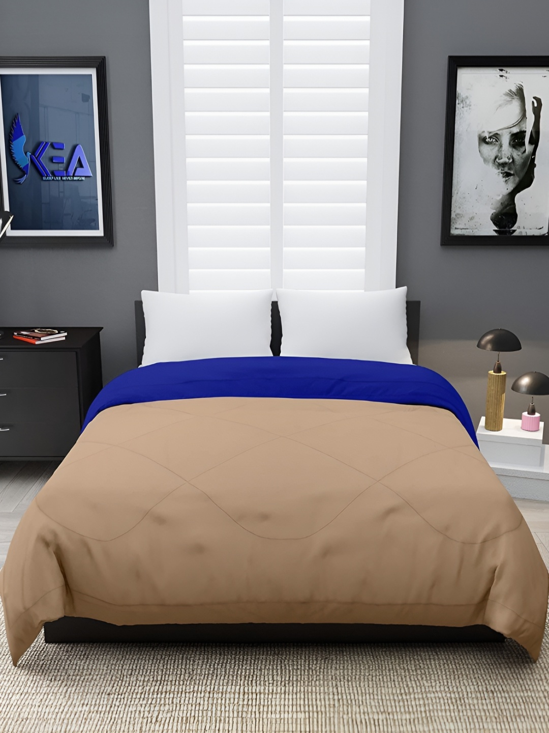 

RF RELAXFEEL Blue & Beige Heavy Winter 233 GSM Single Bed Comforter