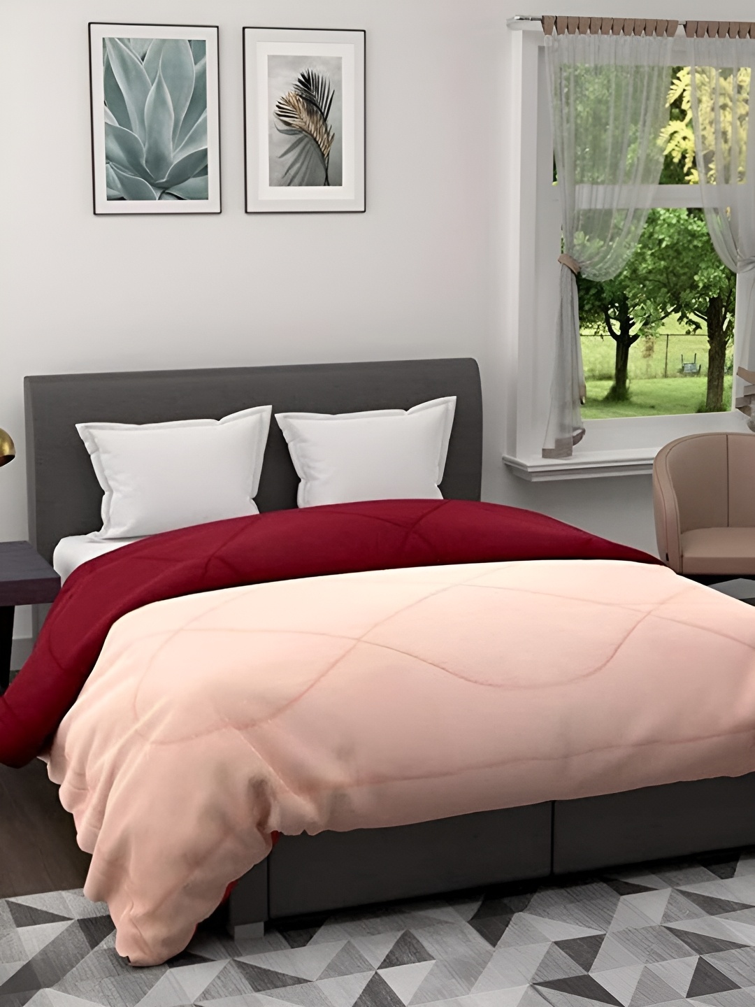 

RF RELAXFEEL Maroon & Pink Heavy Winter 233 GSM Double Bed Quilt