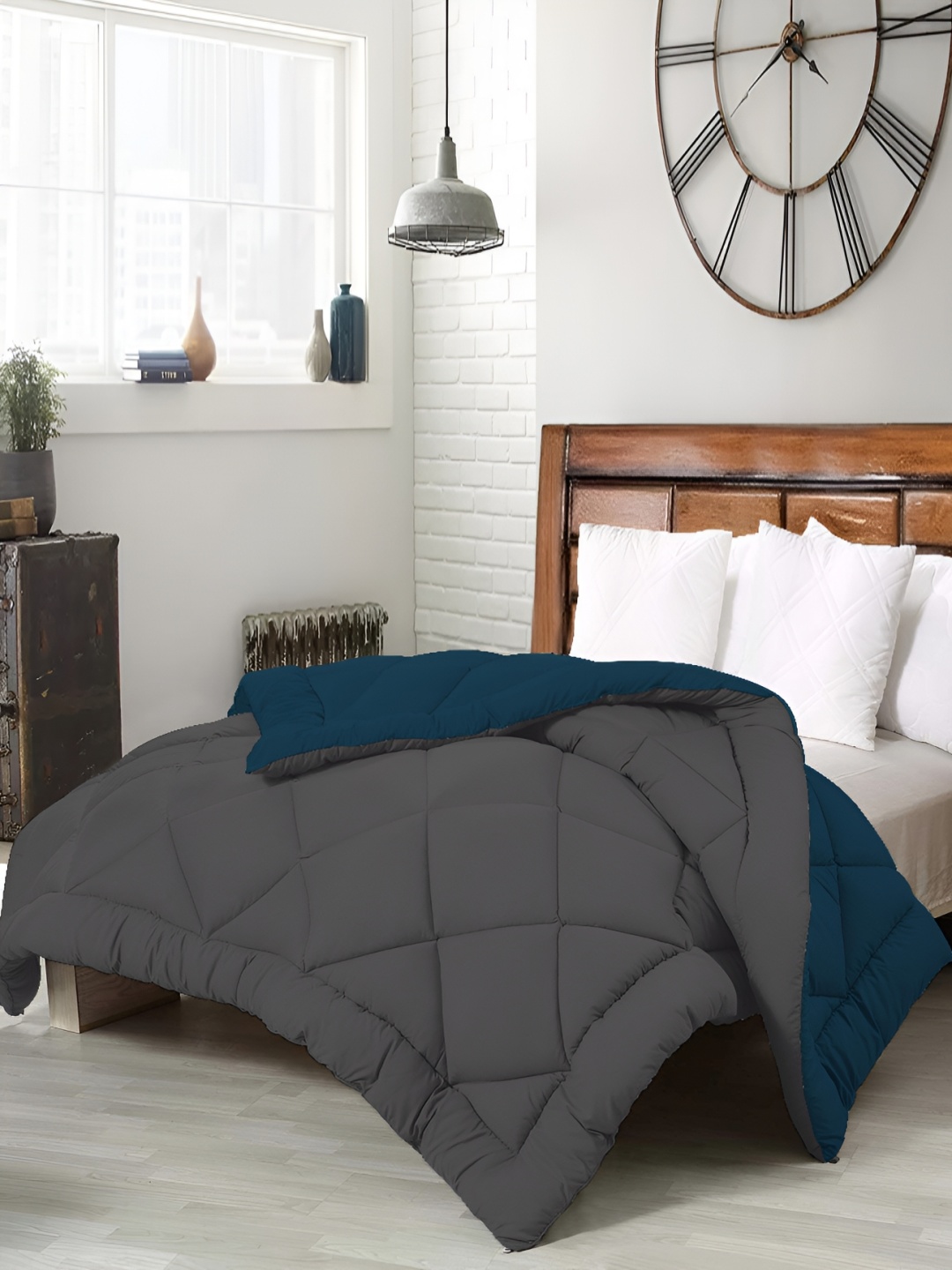 

RF RELAXFEEL Blue & Grey Heavy Winter 233 GSM Single Bed Quilt