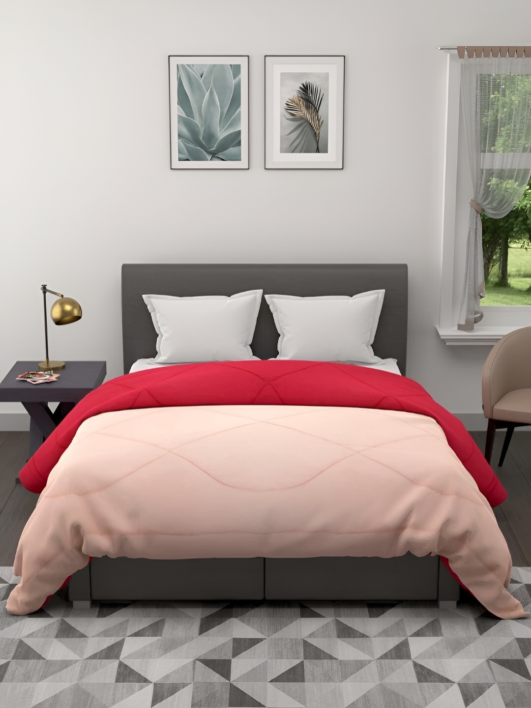 

RF RELAXFEEL Peach & Pink Geometric Heavy Winter 233 GSM Double Bed Comforter