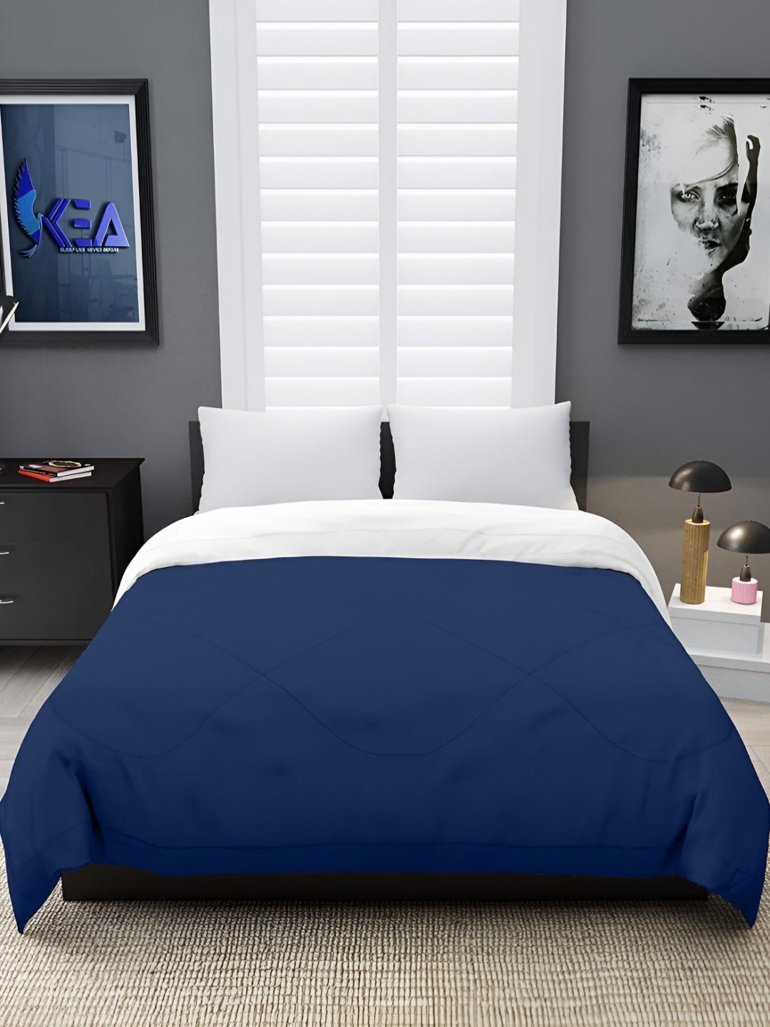 

RF RELAXFEEL Blue & White Geometric Heavy Winter 233 GSM Single Bed Comforter