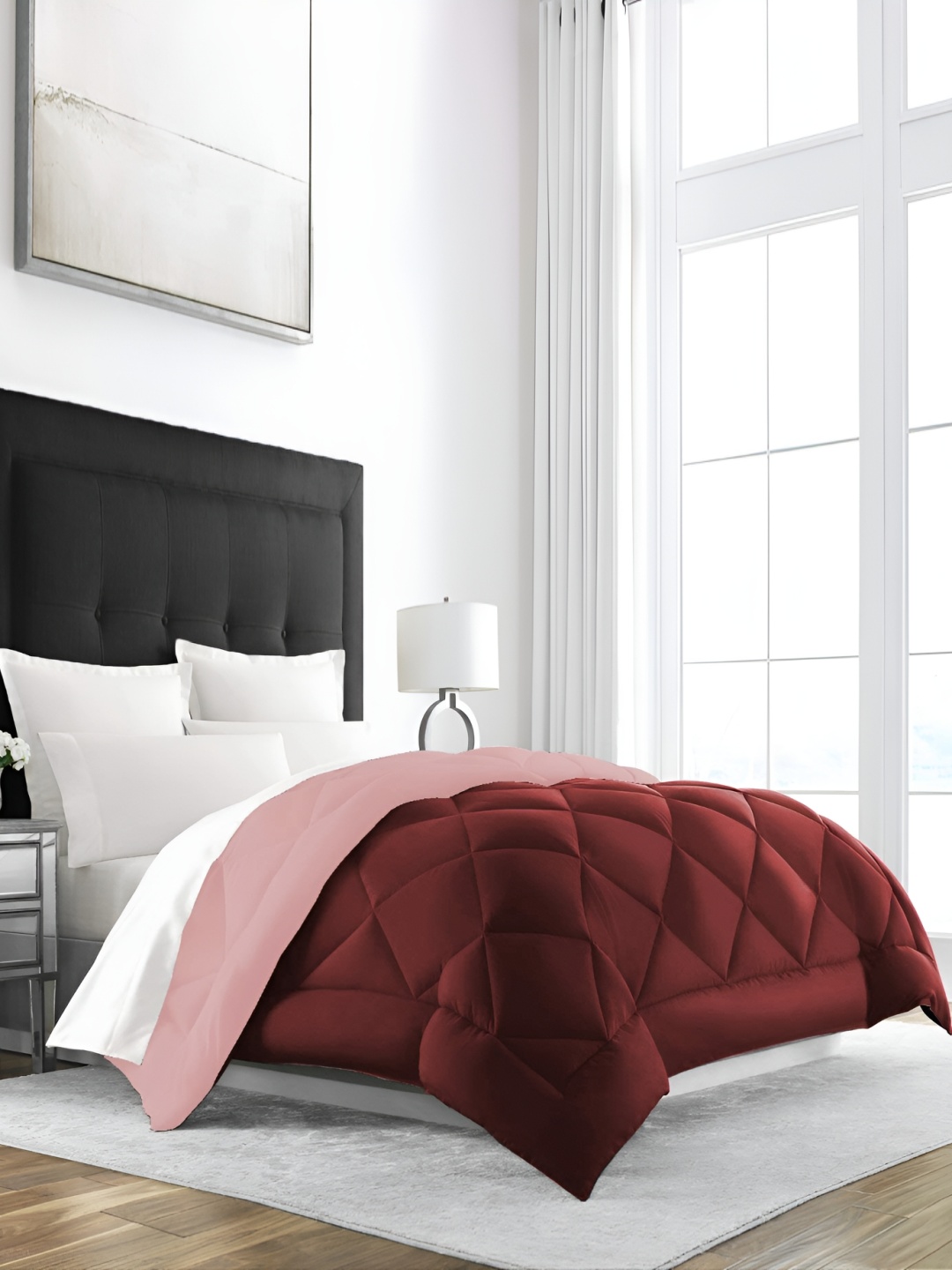 

RF RELAXFEEL Maroon & Peach-Coloured Heavy Winter 233 GSM Single Bed Comforter