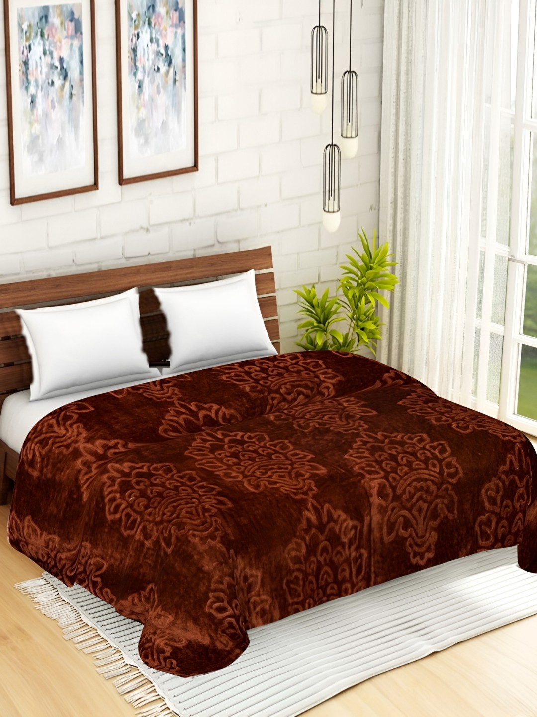 

RF RELAXFEEL Brown Ethnic Motifs Heavy Winter 233 GSM Double Bed Blanket