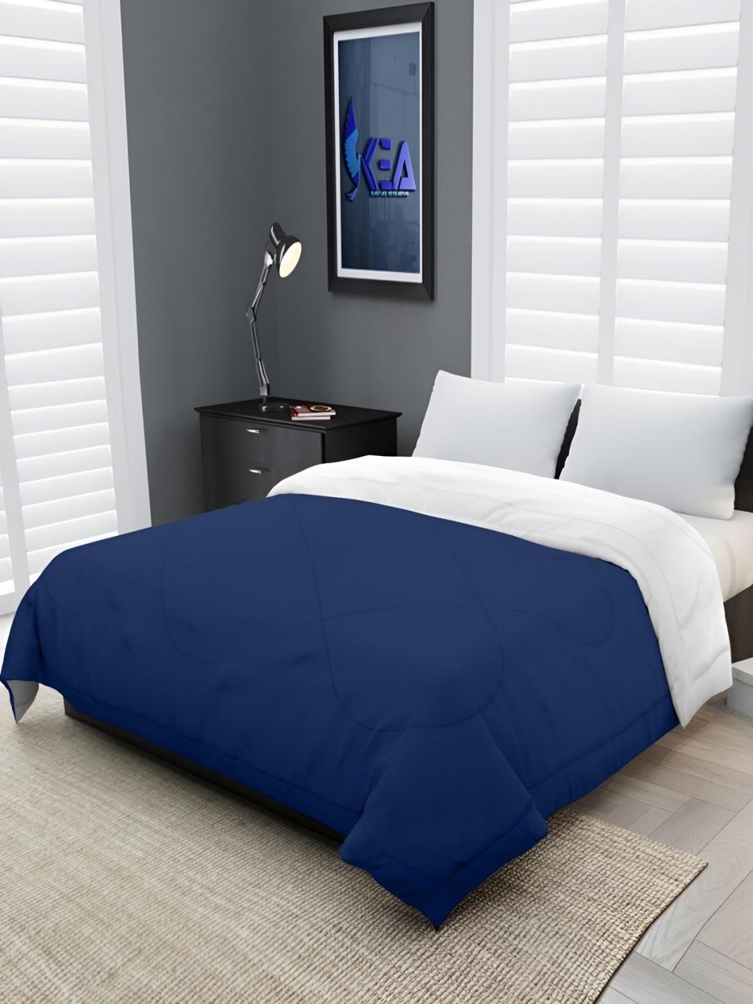 

RF RELAXFEEL White & Blue Heavy Winter 233 GSM Single Bed Quilt