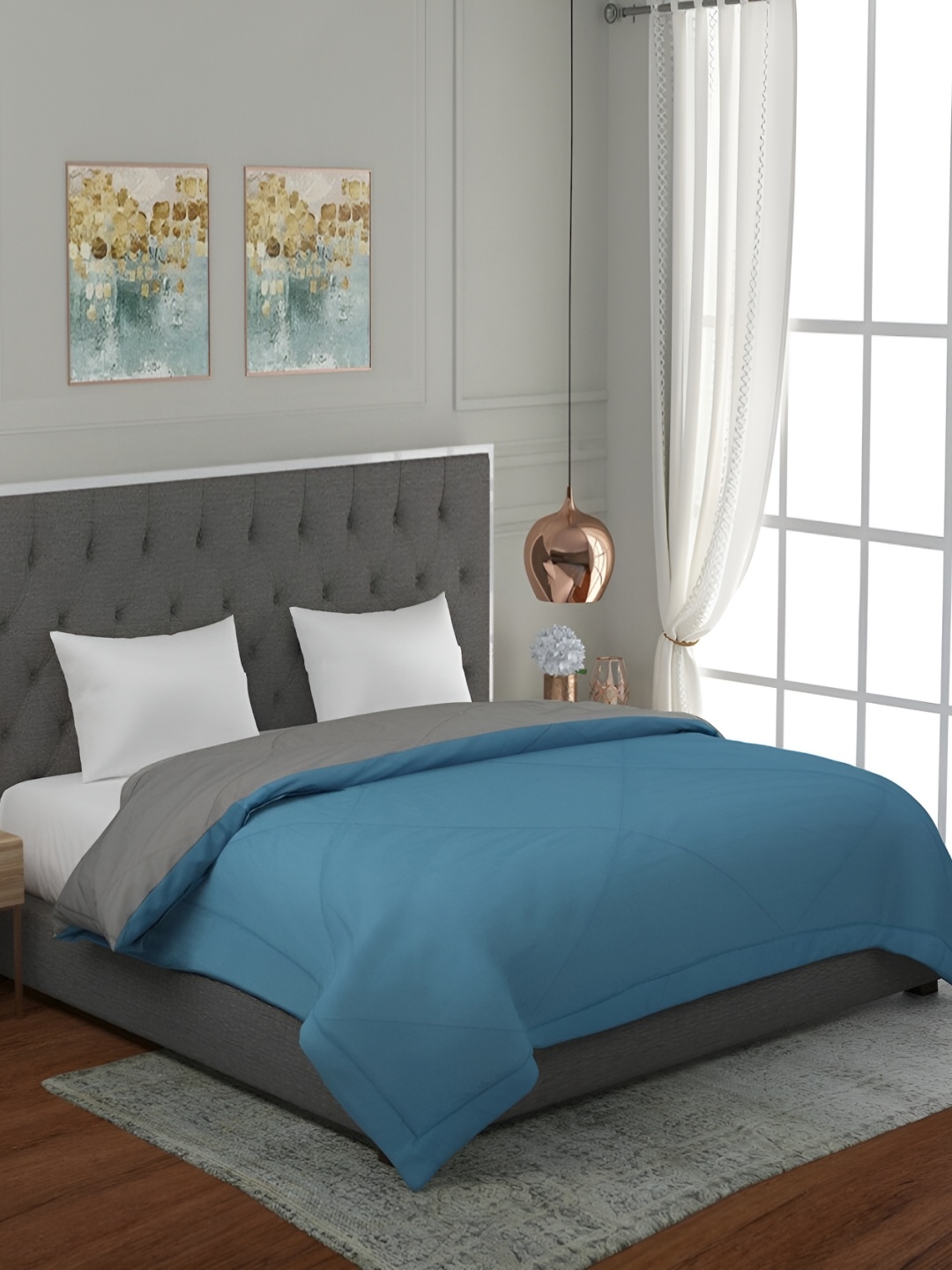 

RF RELAXFEEL Grey & Teal Heavy Winter 233 GSM Double Bed Quilt