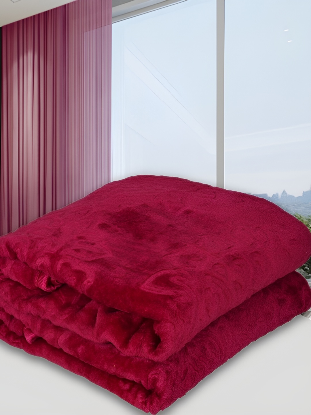 

RF RELAXFEEL Maroon Floral Heavy Winter 233 GSM Double Bed Blanket