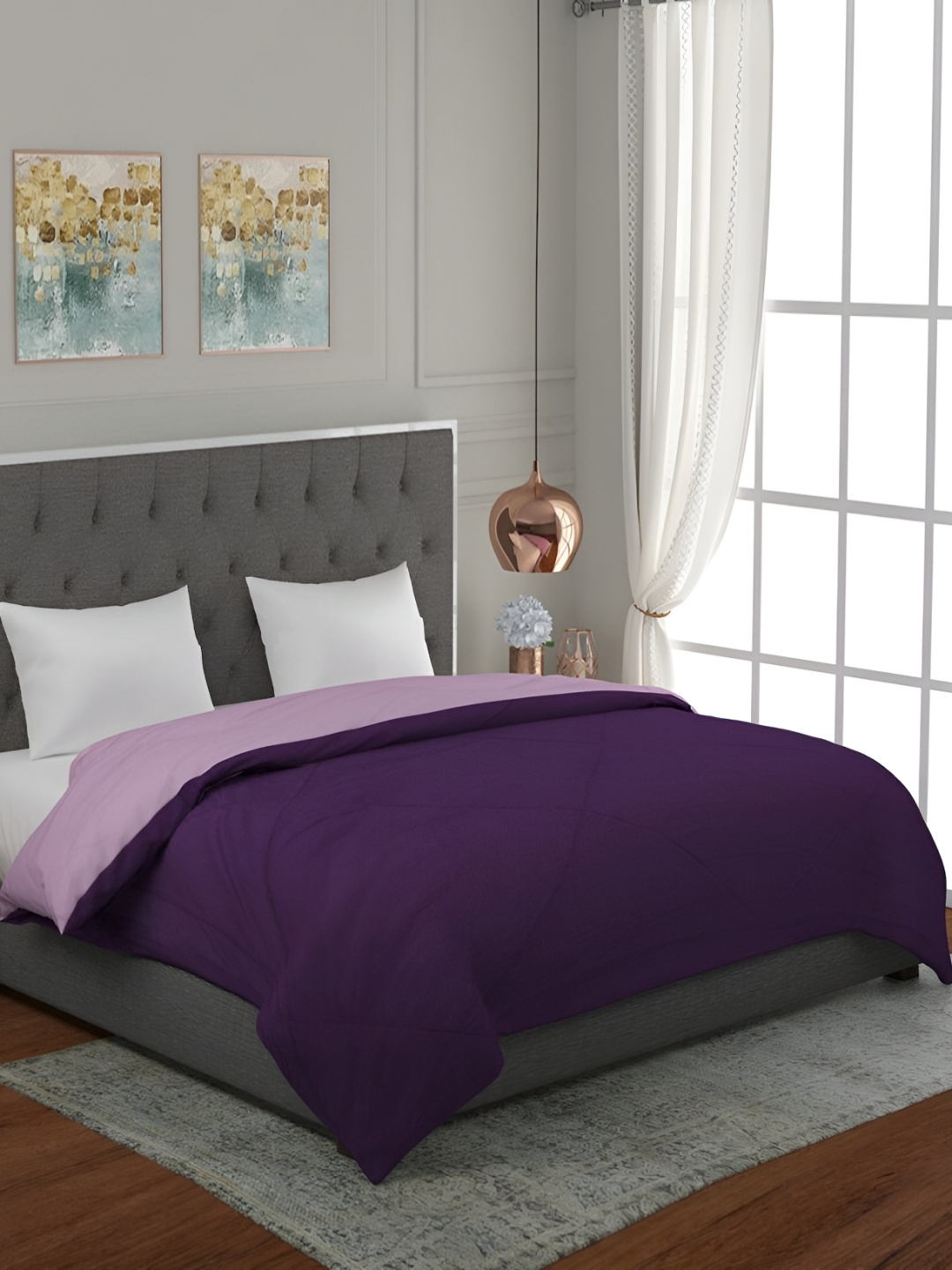 

RF RELAXFEEL Peach & Purple Heavy Winter 233 GSM Double Bed Quilt