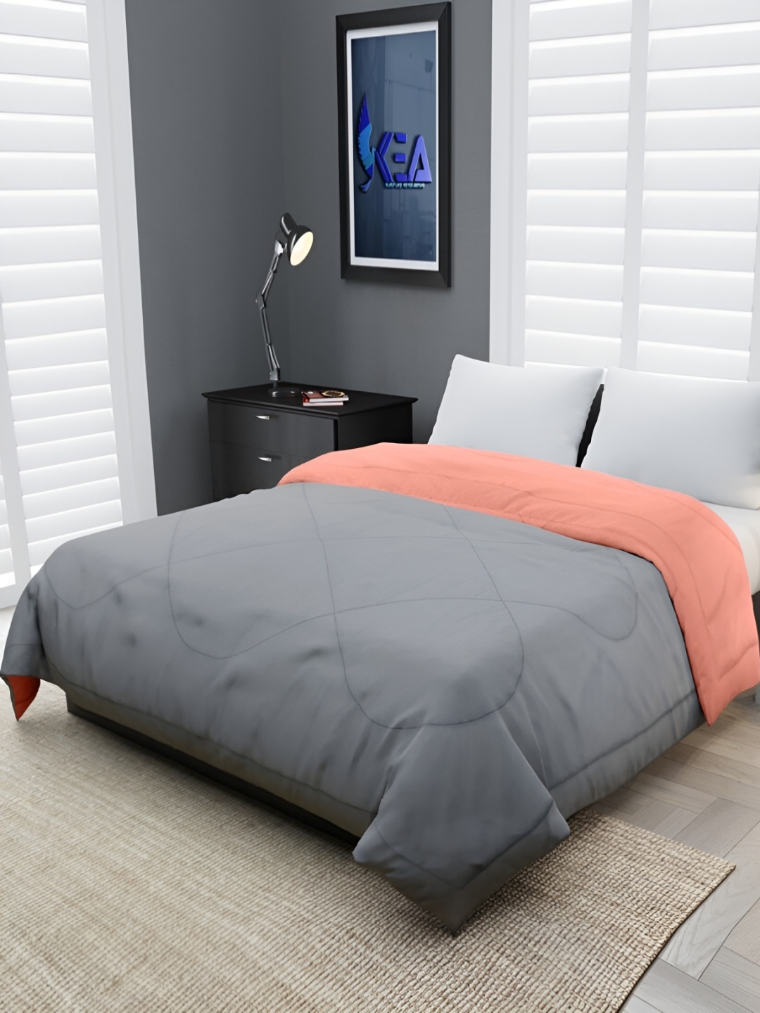 

RF RELAXFEEL Peach & Grey Geometric Heavy Winter 233 GSM Single Bed Quilt