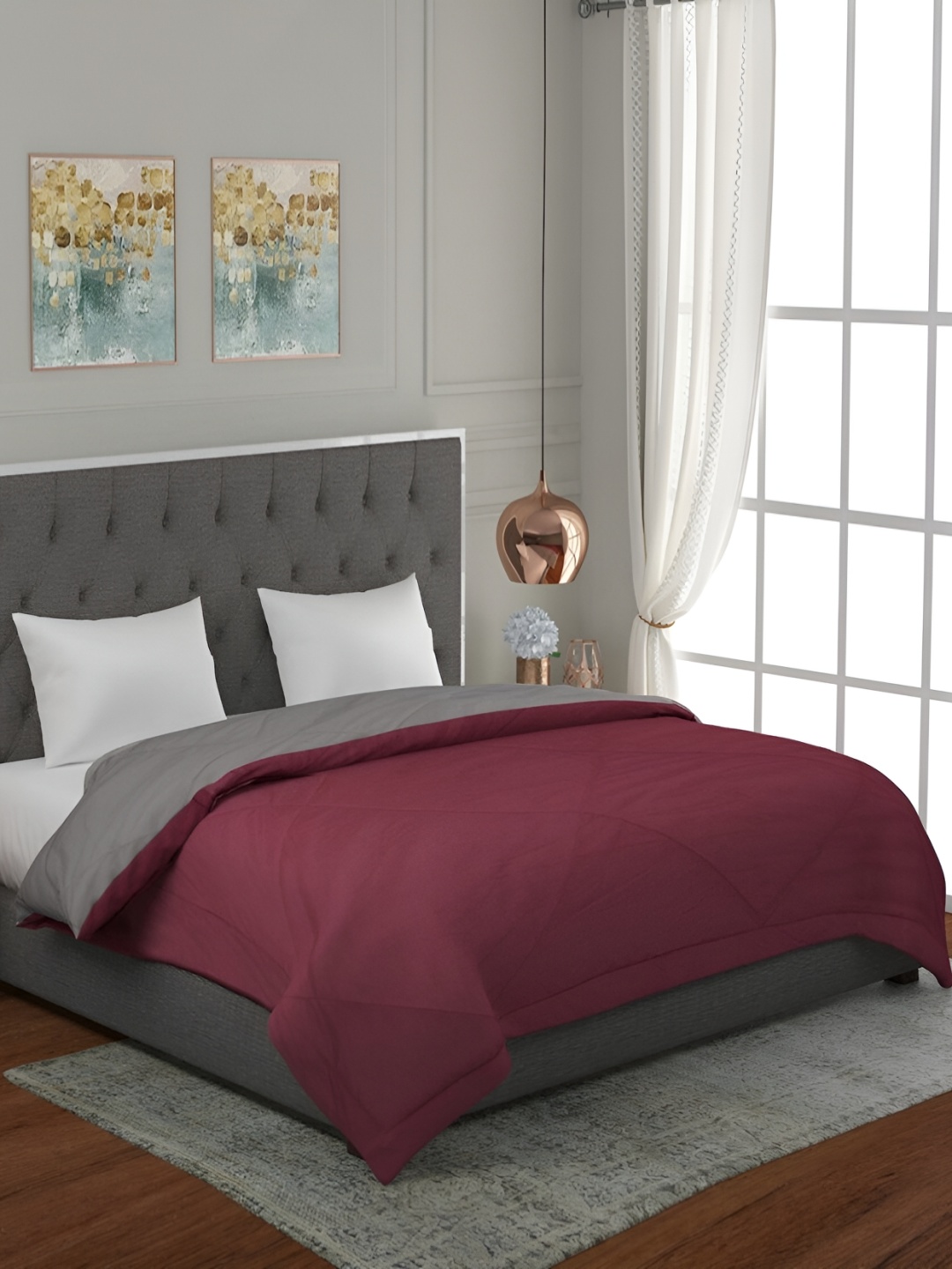 

RF RELAXFEEL Maroon & Grey Heavy Winter 233 GSM Single Bed Quilt