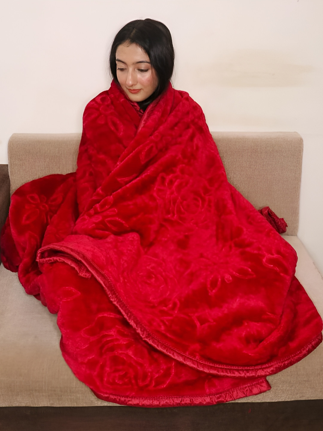 

RF RELAXFEEL Maroon Floral Heavy Winter 500 GSM Single Bed Blanket