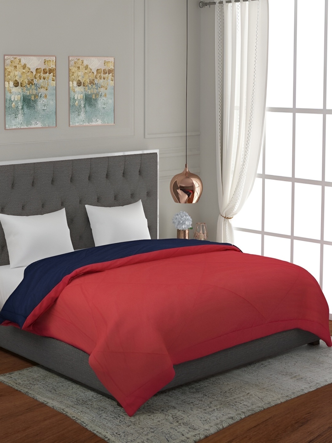

RF RELAXFEEL Red & Blue Geometric Heavy Winter 233 GSM Single Bed Quilt