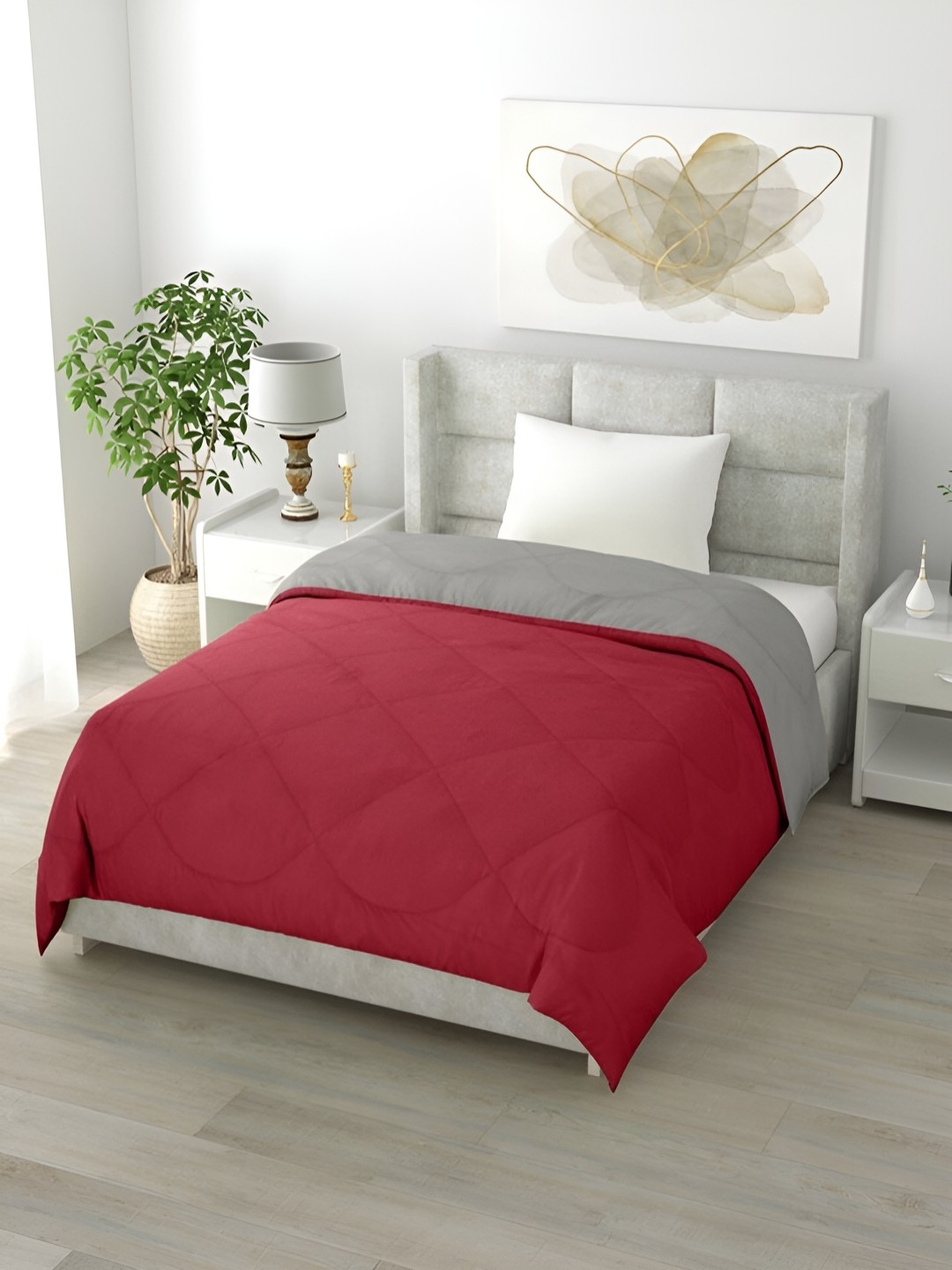 

RF RELAXFEEL Maroon & Grey Heavy Winter 233 GSM Double Bed Quilt