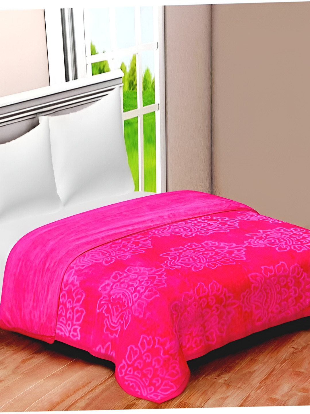 

RF RELAXFEEL Pink Floral Heavy Winter 400 GSM Single Bed Blanket
