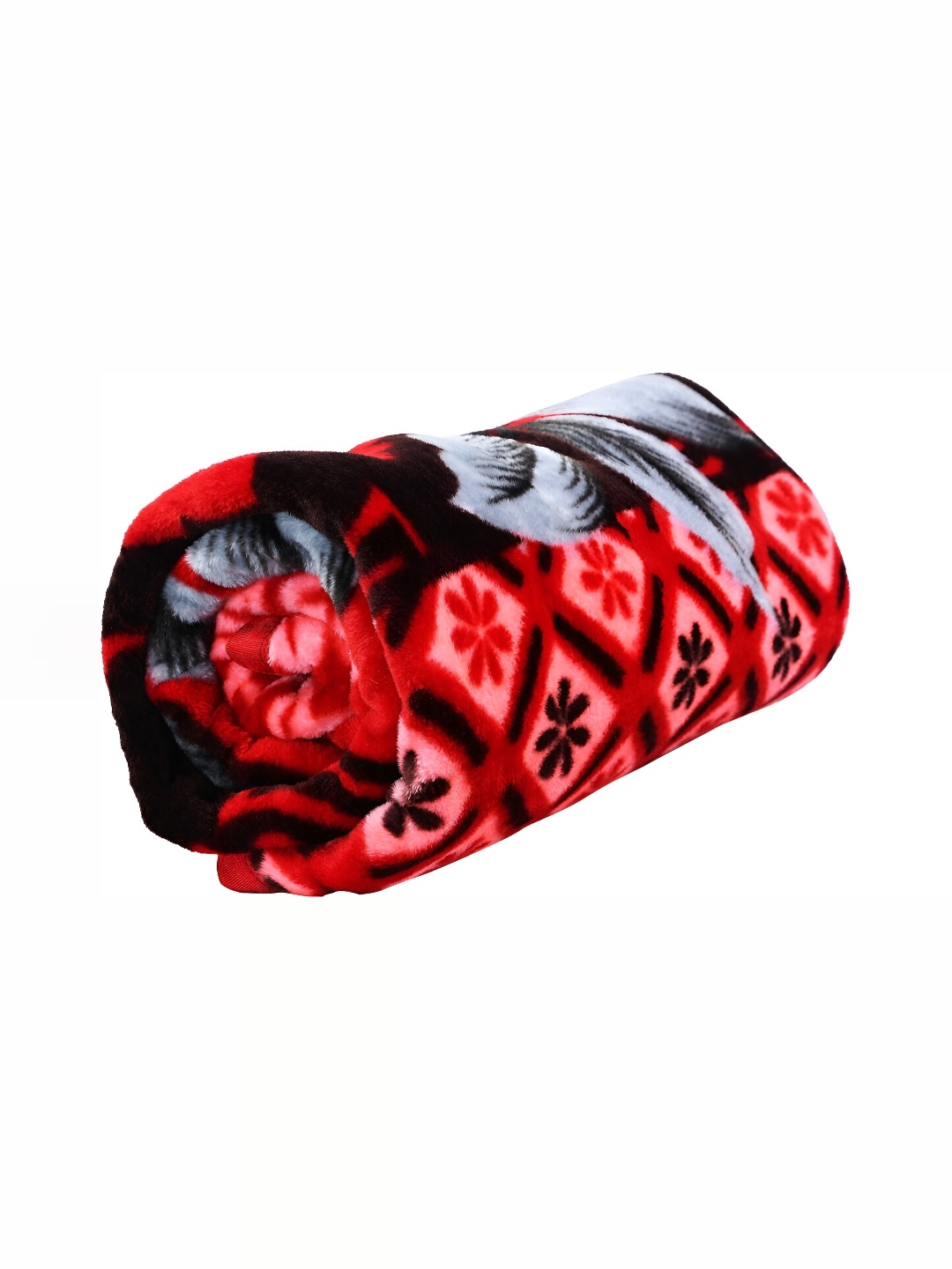 

RF RELAXFEEL Red & Grey Floral Microfiber Heavy Winter 150 GSM Double Bed Blanket