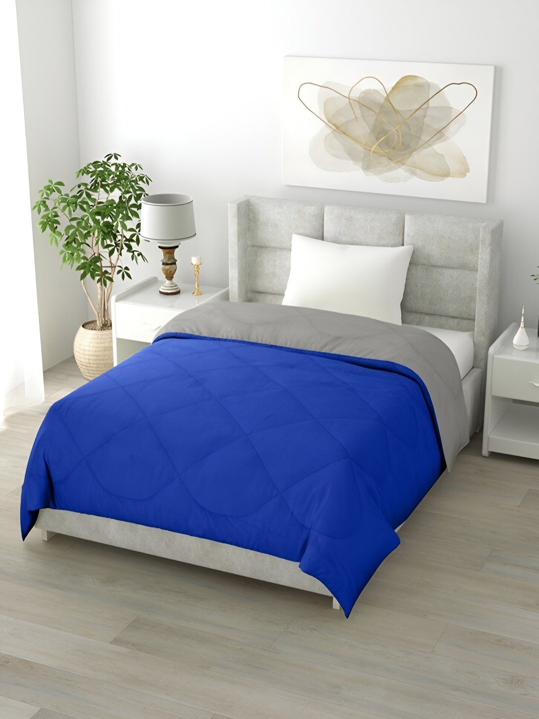 

RF RELAXFEEL Blue & Grey Geometric Heavy Winter 233 GSM Double Bed Quilt