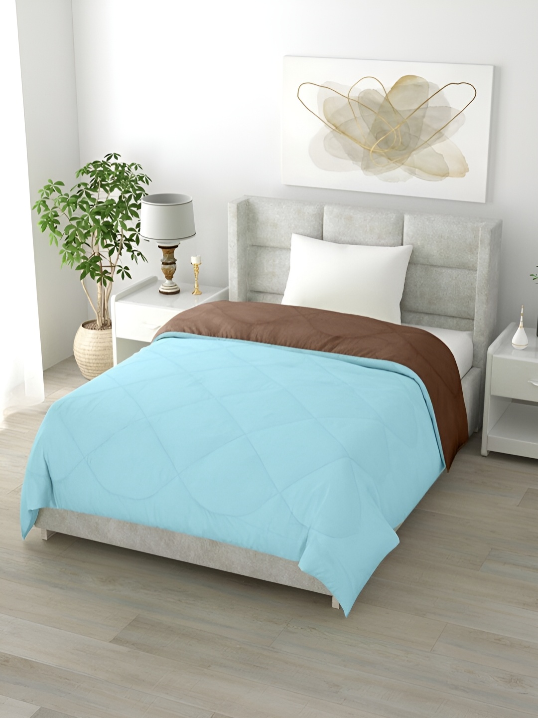 

RF RELAXFEEL Brown & Blue Geometric Heavy Winter 233 GSM Single Bed Quilt