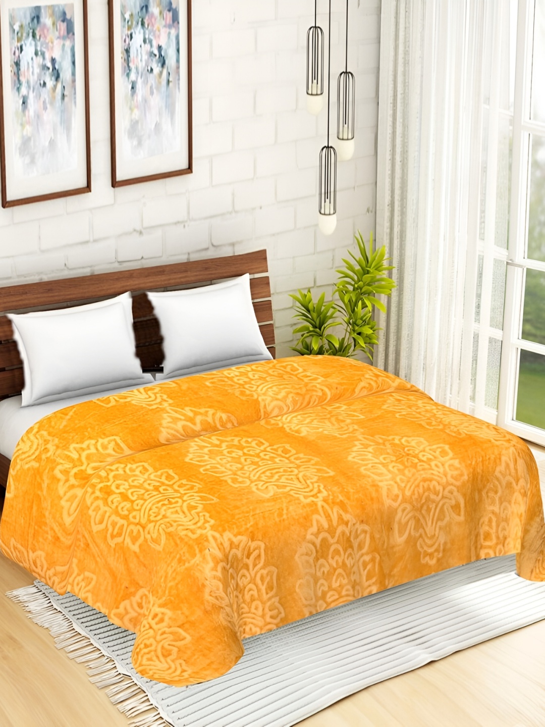 

RF RELAXFEEL Beige Floral Heavy Winter 233 GSM Double Bed Blanket
