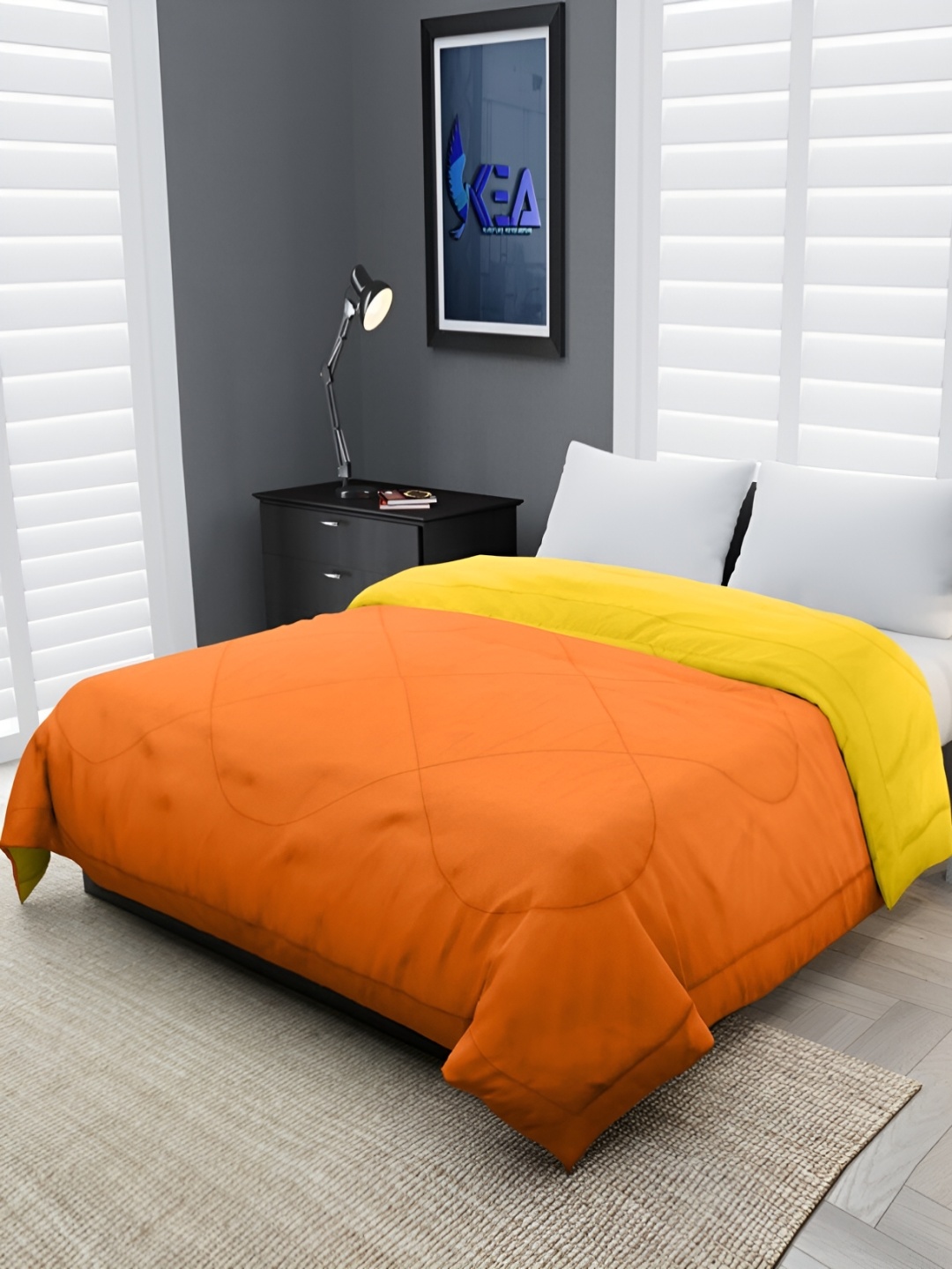 

RF RELAXFEEL Yellow & Orange Geometric Heavy Winter 233 GSM Double Bed Quilt