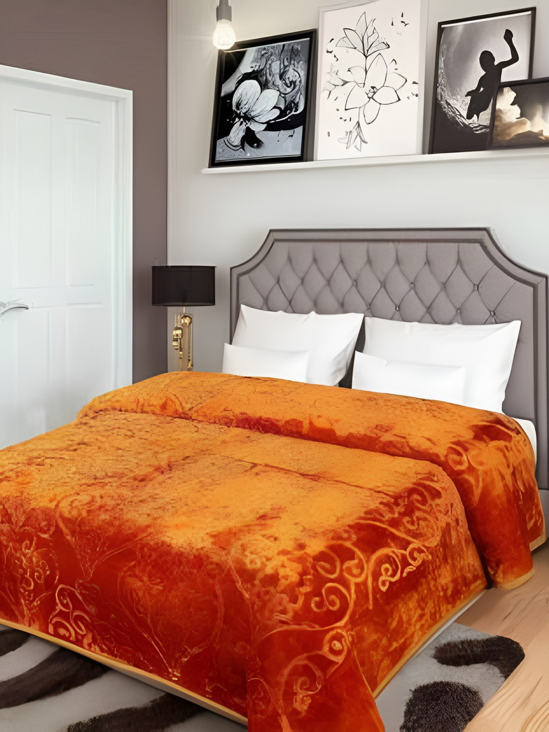 

RF RELAXFEEL Gold-Toned Ethnic Motifs Heavy Winter 400 GSM Double Bed Blanket