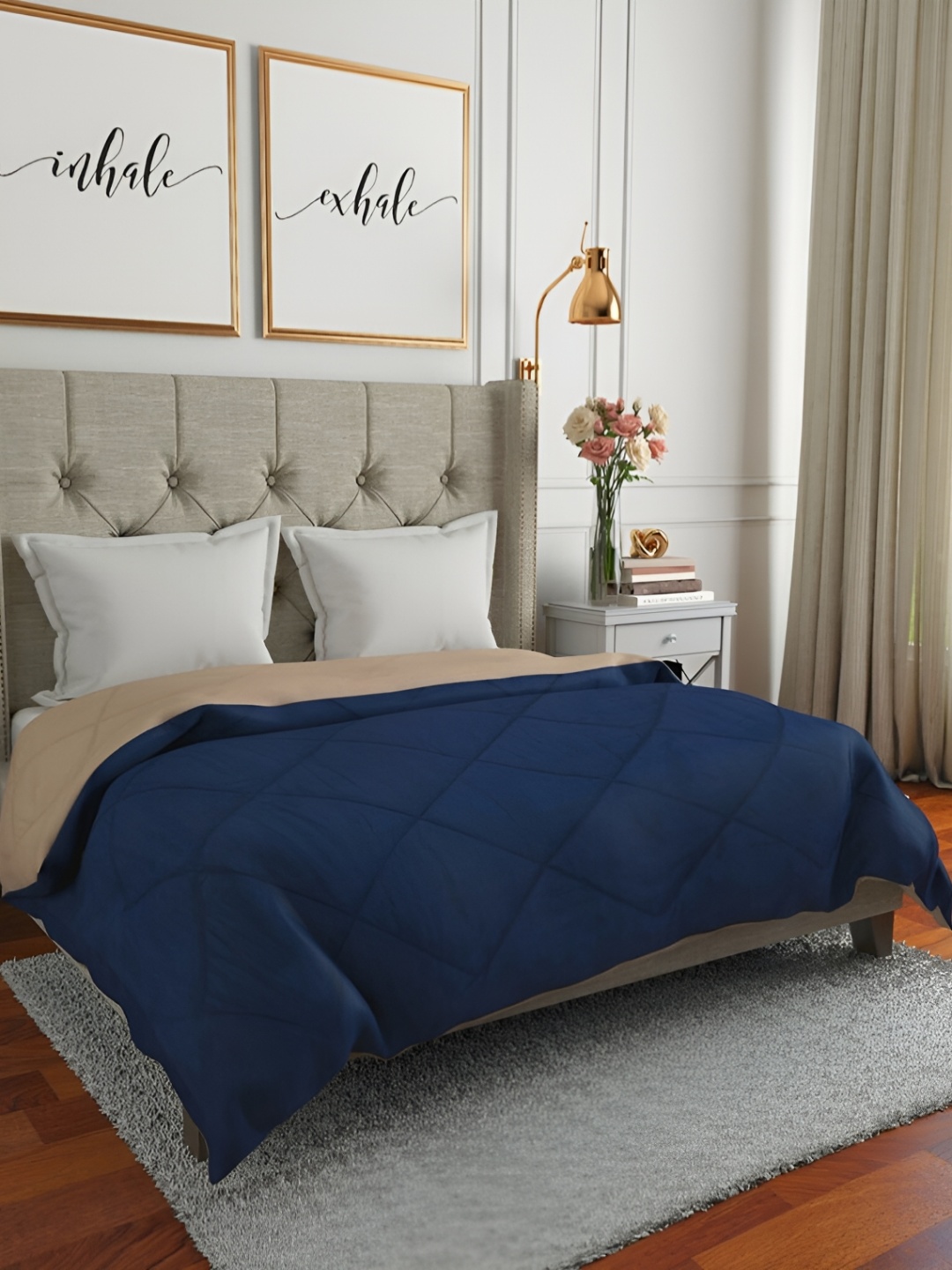 

RF RELAXFEEL Beige & Blue Heavy Winter 233 GSM Single Bed Quilt