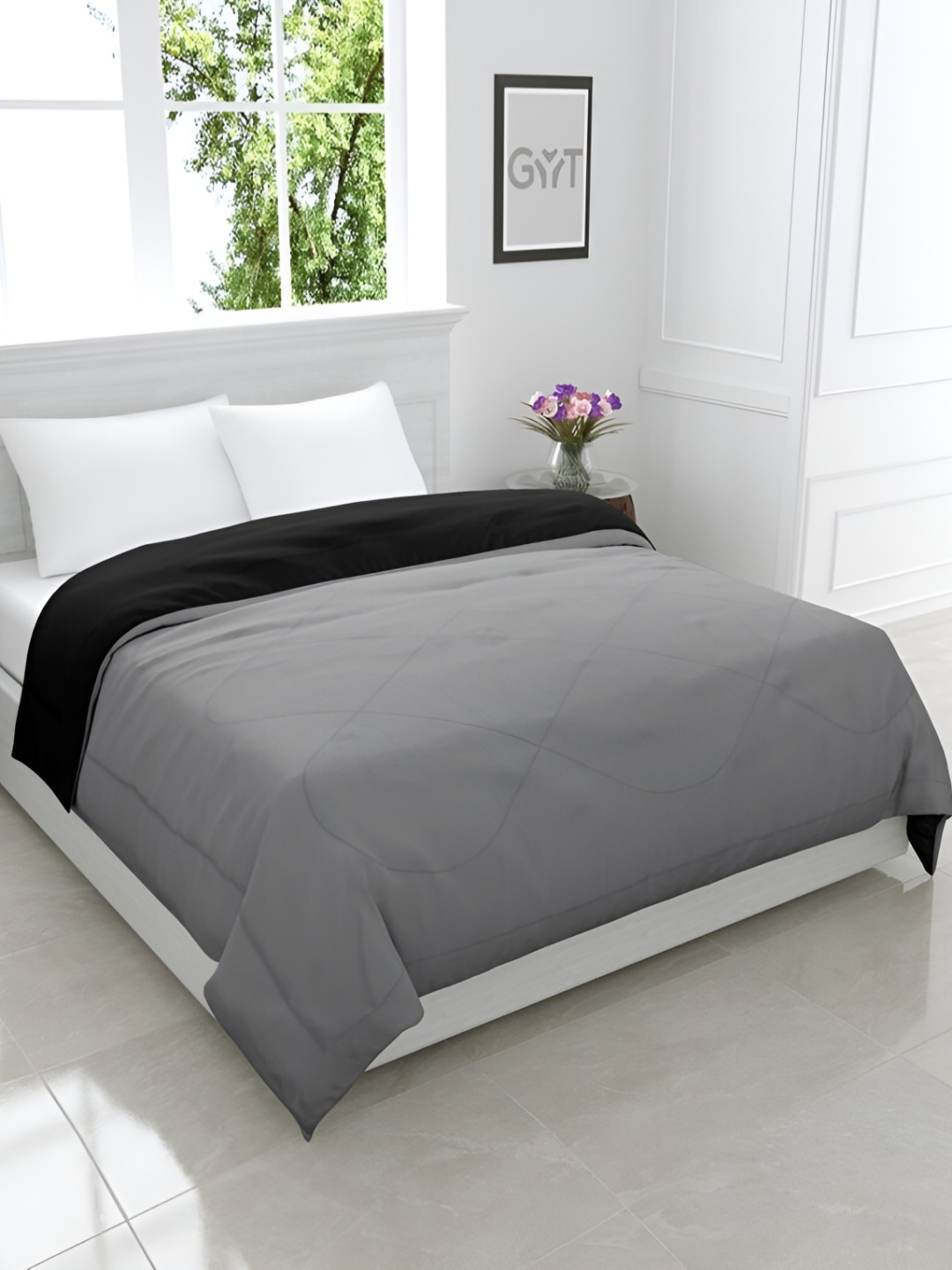 

RF RELAXFEEL Black & Grey Heavy Winter 233 GSM Double Bed Quilt